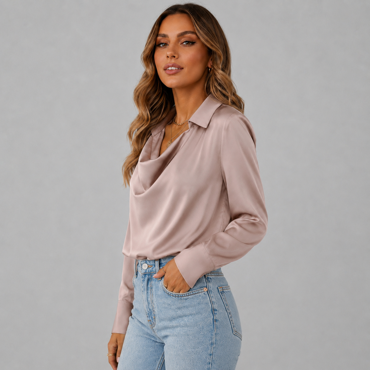 Elegant Loose Neck Satin Blouse