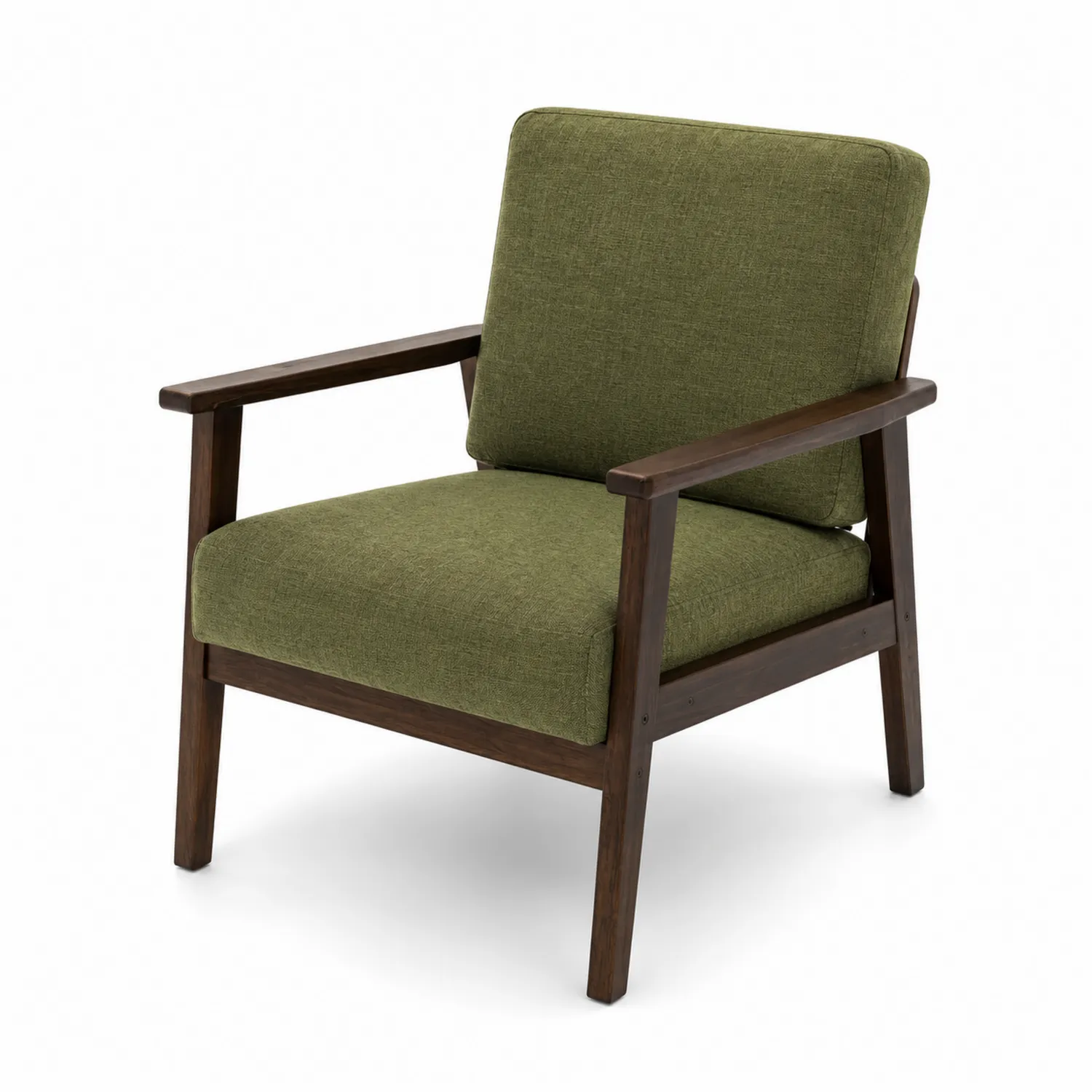 Fauteuil en bois avec revêtement en polyester vert