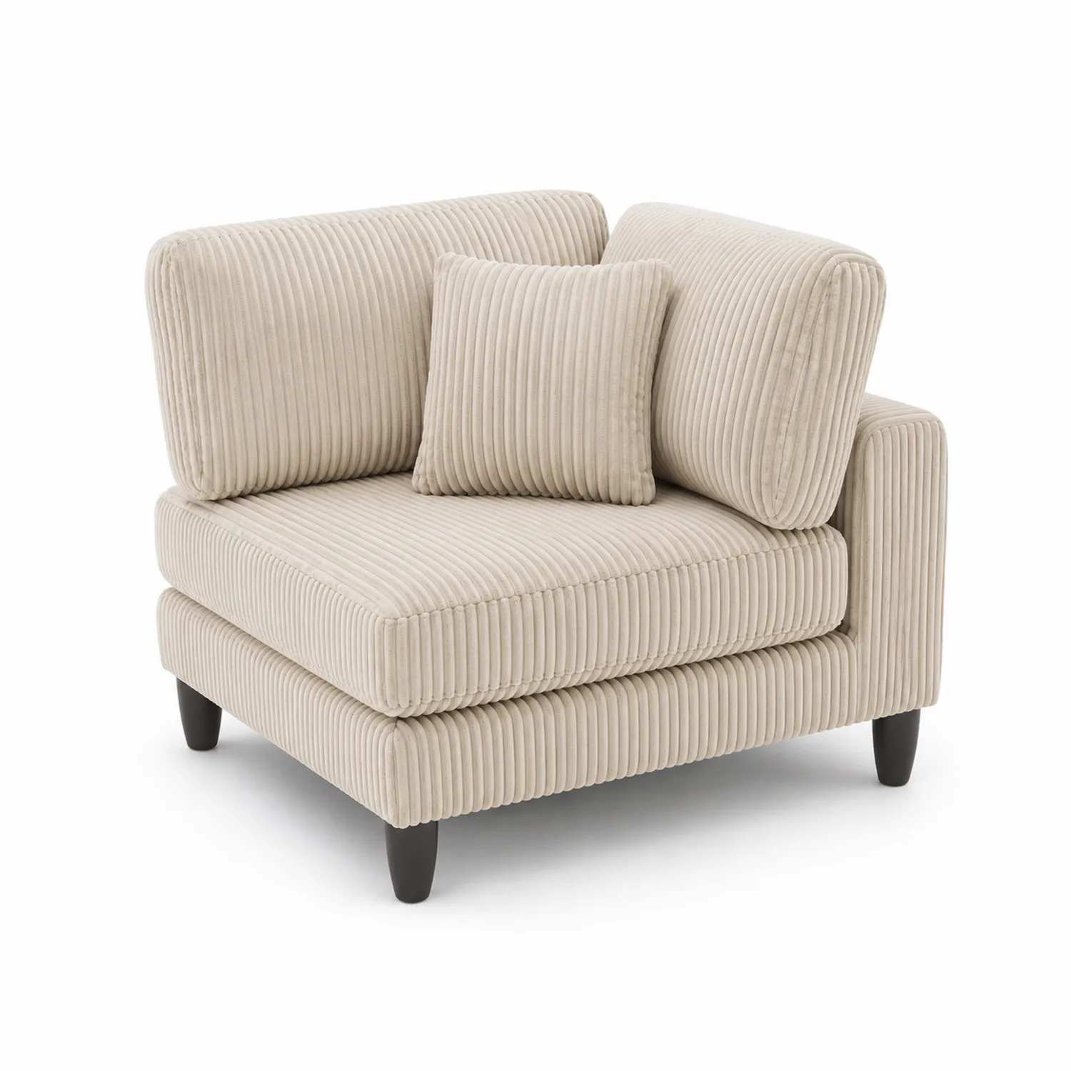 Fauteuil en Velours Côtelé Beige avec Coussin