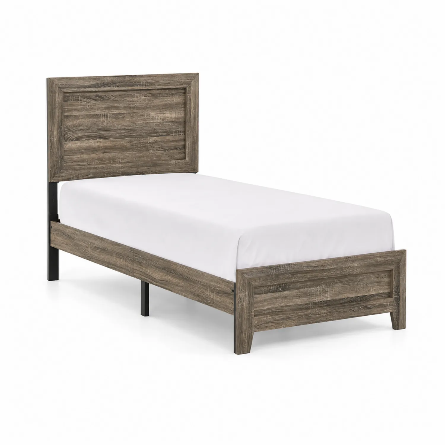 Lit Simple en Bois et Métal Chêne Vieilli 200x90cm