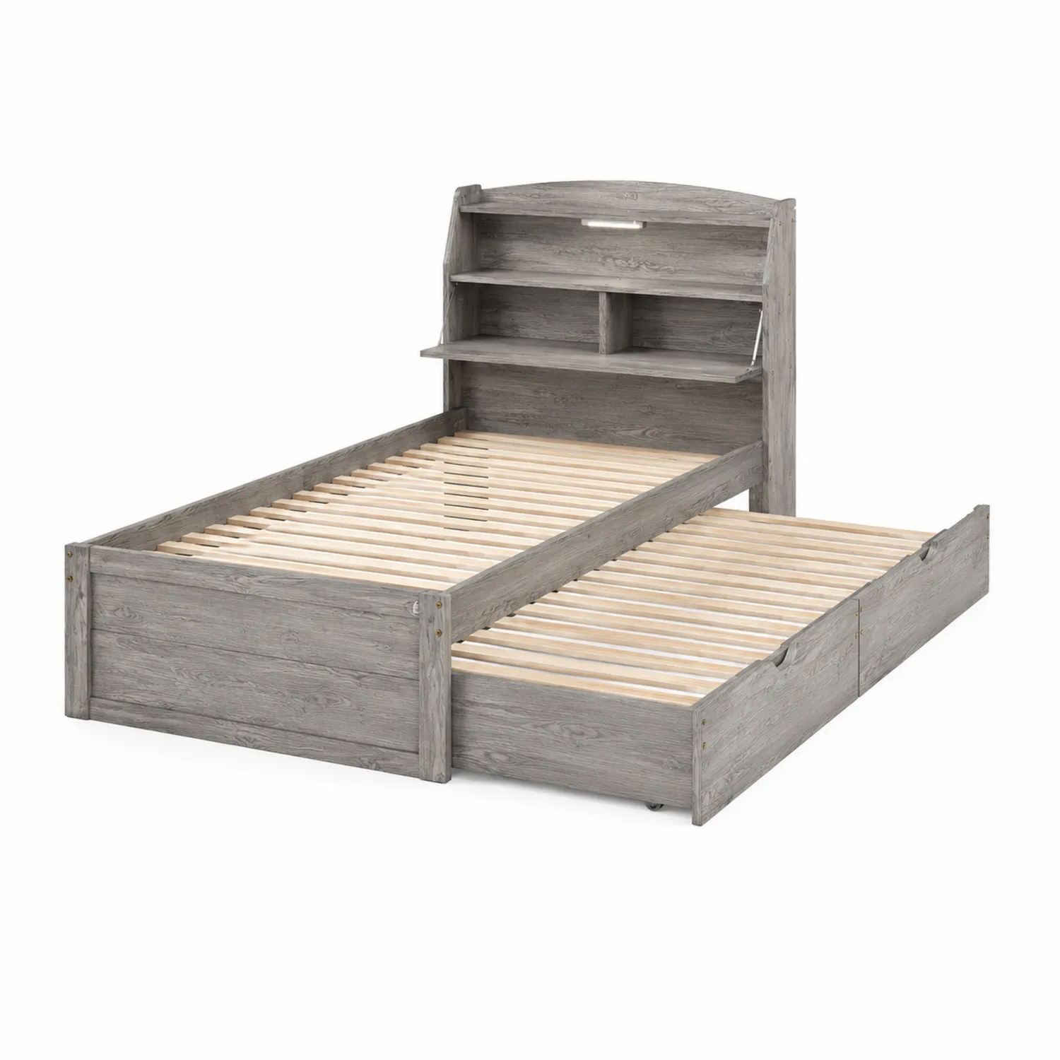 Lit en bois avec rangement et étagère 140x190 cm Gris