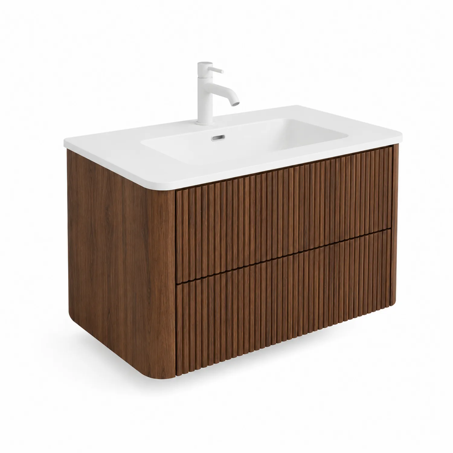 Meuble lavabo en bois avec lavabo en céramique 80x50x55 cm Noyer/Blanc