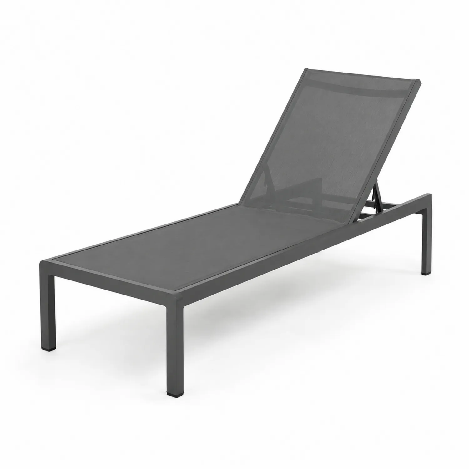 Chaise longue extérieure en aluminium et textilène gris