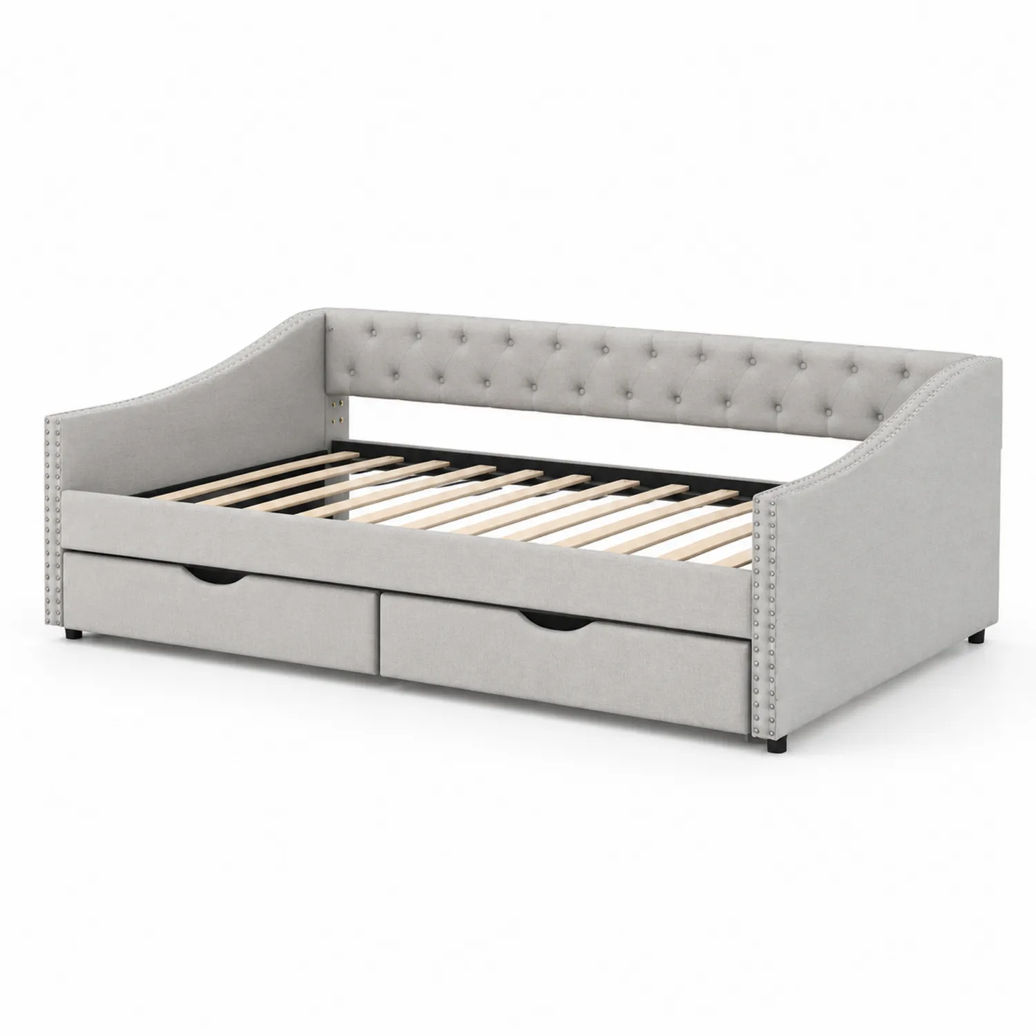 Lit banquette en tissu avec tiroirs Gris