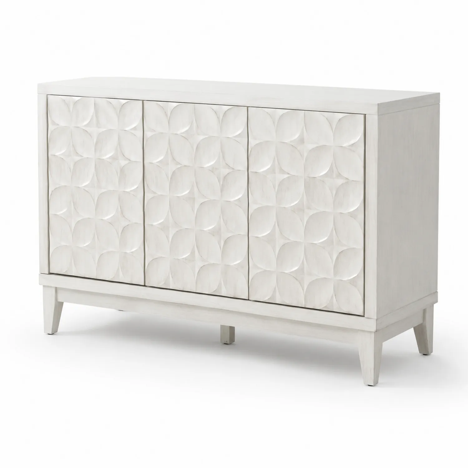 Buffet en bois de chêne avec motif géométrique blanc 150 cm