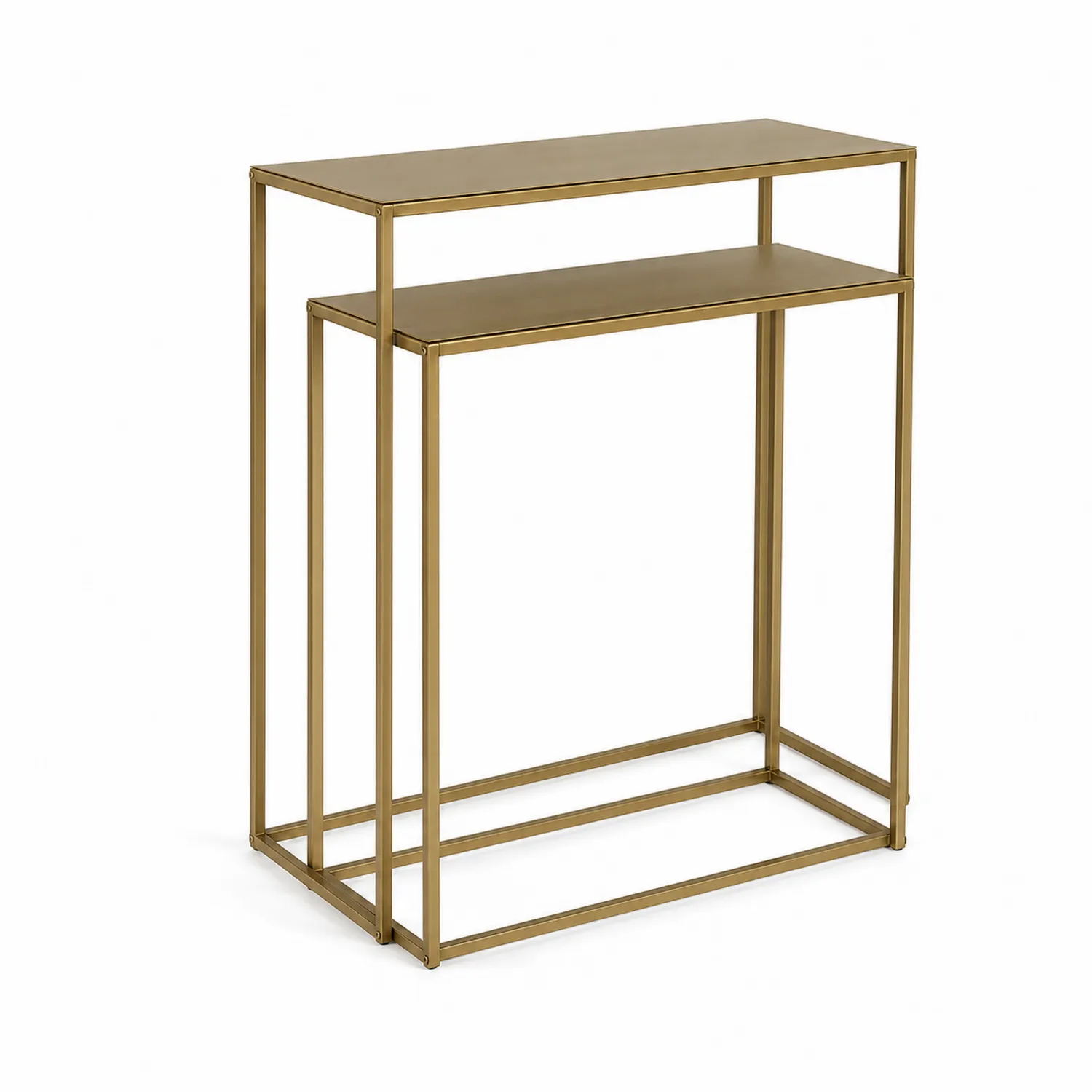 Ensemble de deux tables consoles en métal doré