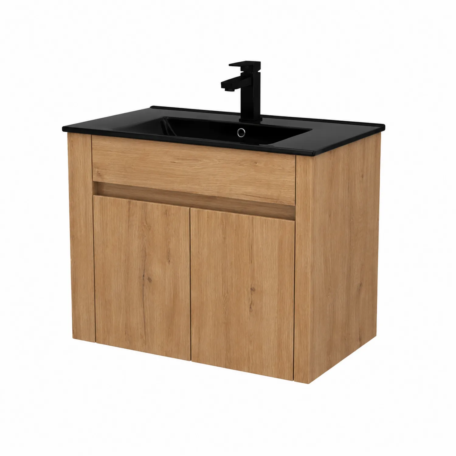 Meuble de lavabo en chêne avec vasque noire