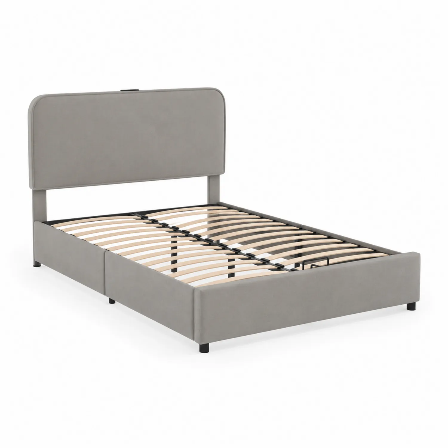 Lit double en bois et velours gris 200x160 cm