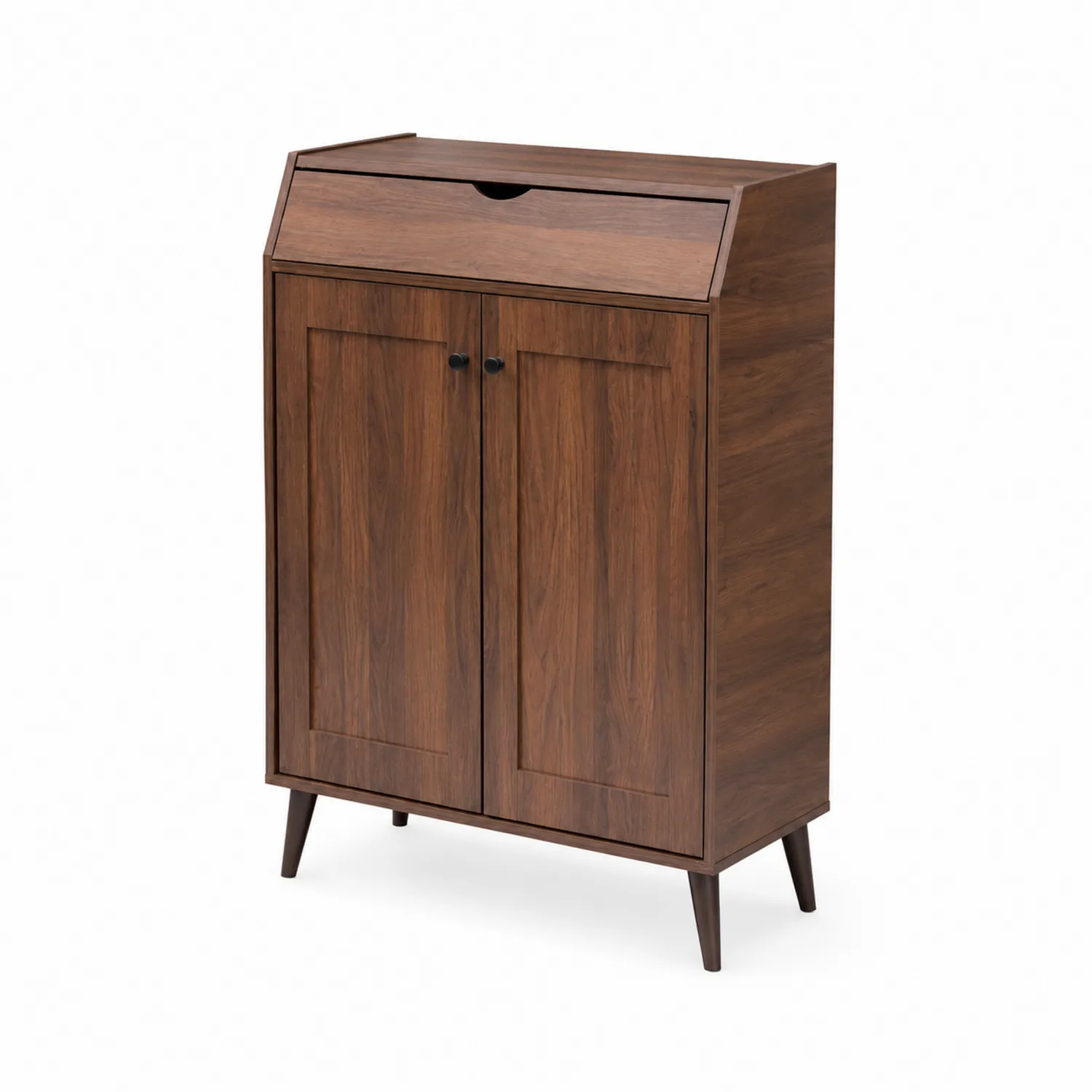 Armoire à chaussures en bois brun avec portes et tiroir