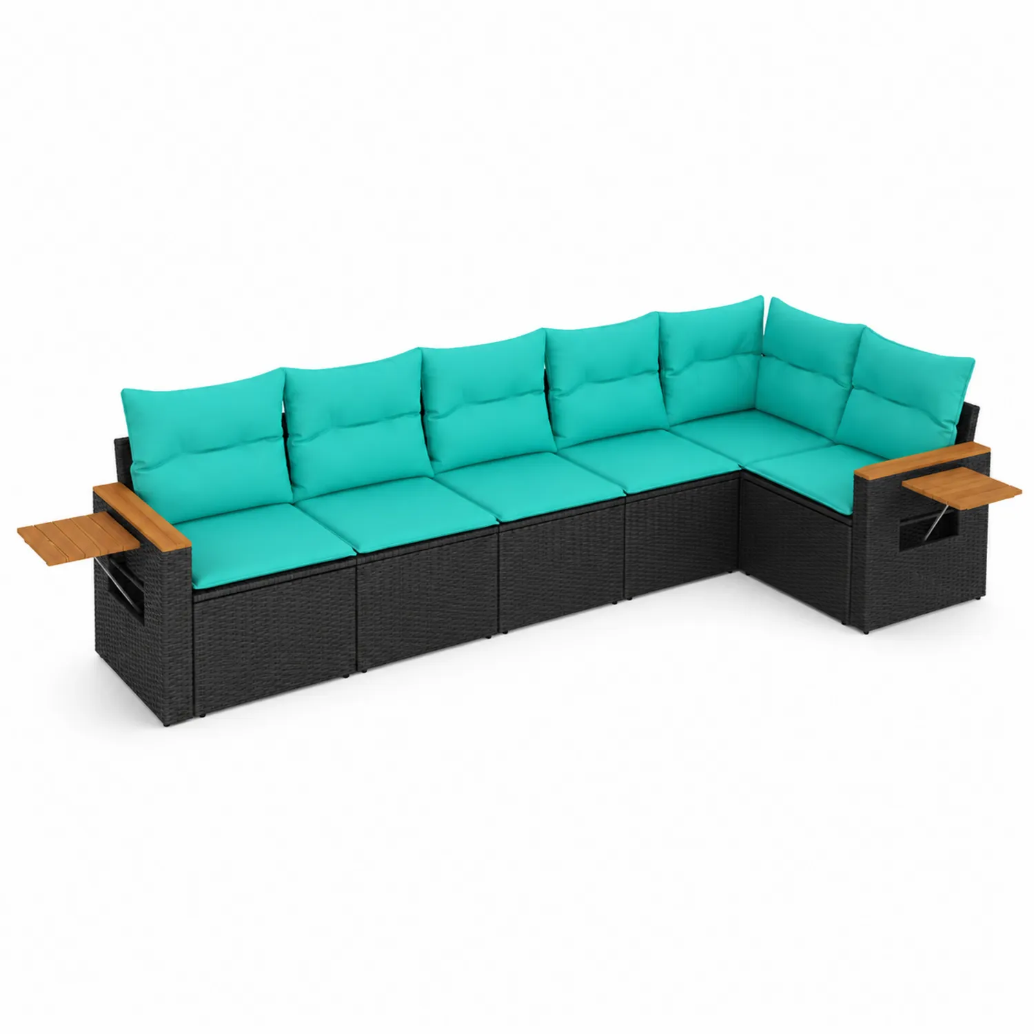 Canapé d'angle modulable en résine tressée avec coussins en polyester turquoise