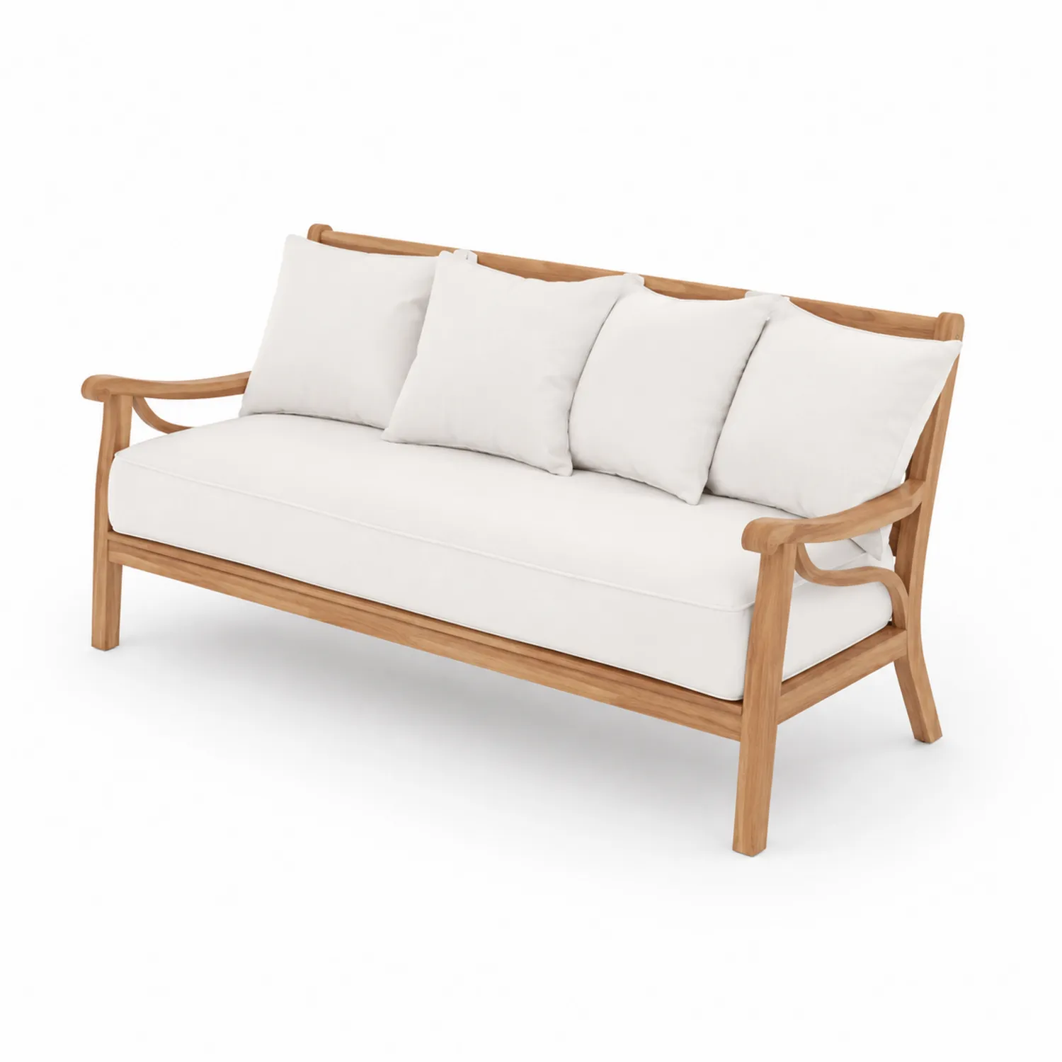 Canapé en bois de teck avec coussins en polyester blanc