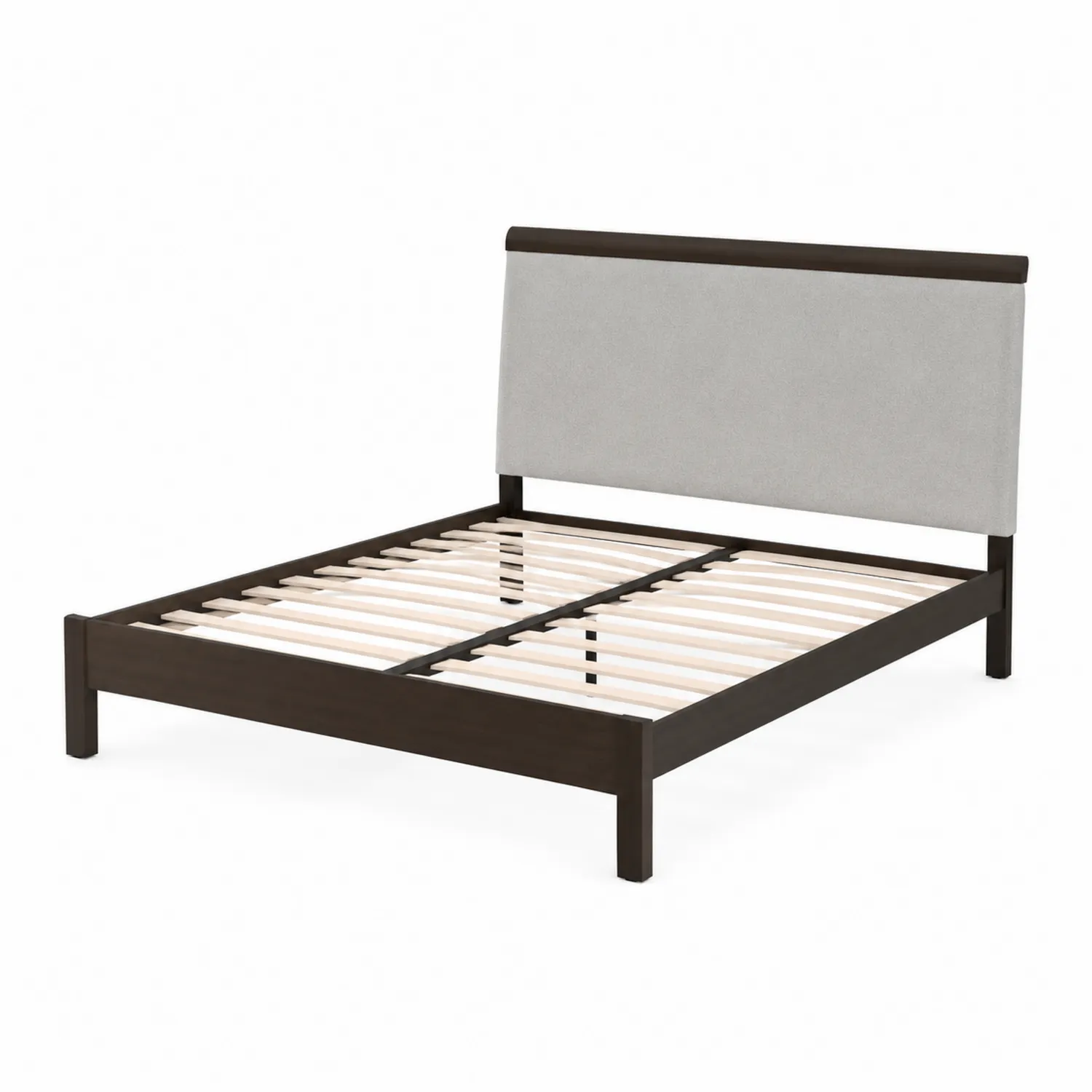 Lit double en bois avec tête de lit en polyester gris 140x200 cm