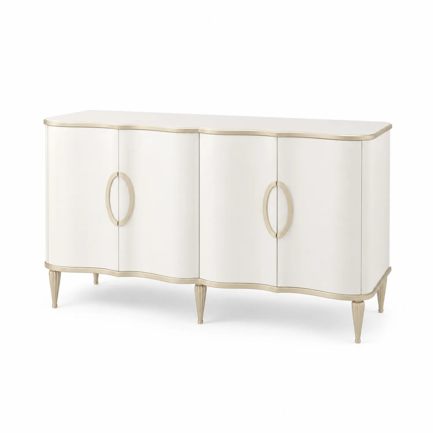 Buffet en MDF blanc avec pieds en métal doré