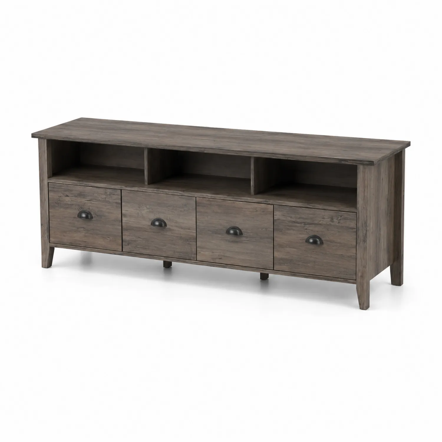 Meuble TV en bois avec tiroirs et rangement 147x40x65 cm Chêne Gris