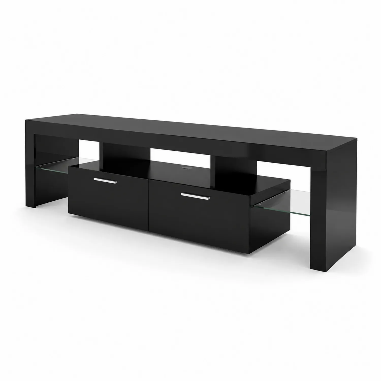 Meuble TV MDF avec étagères en verre trempé Noir