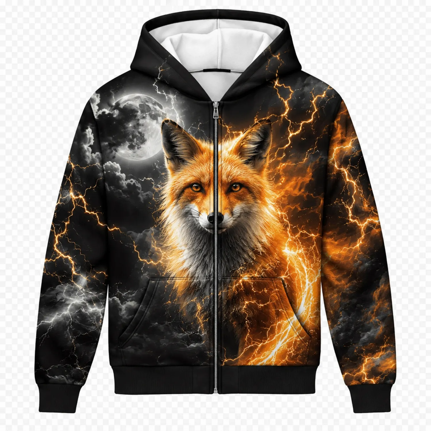 Jungen Hoodie mit Fuchs und Blitz Grafik Reißverschluss