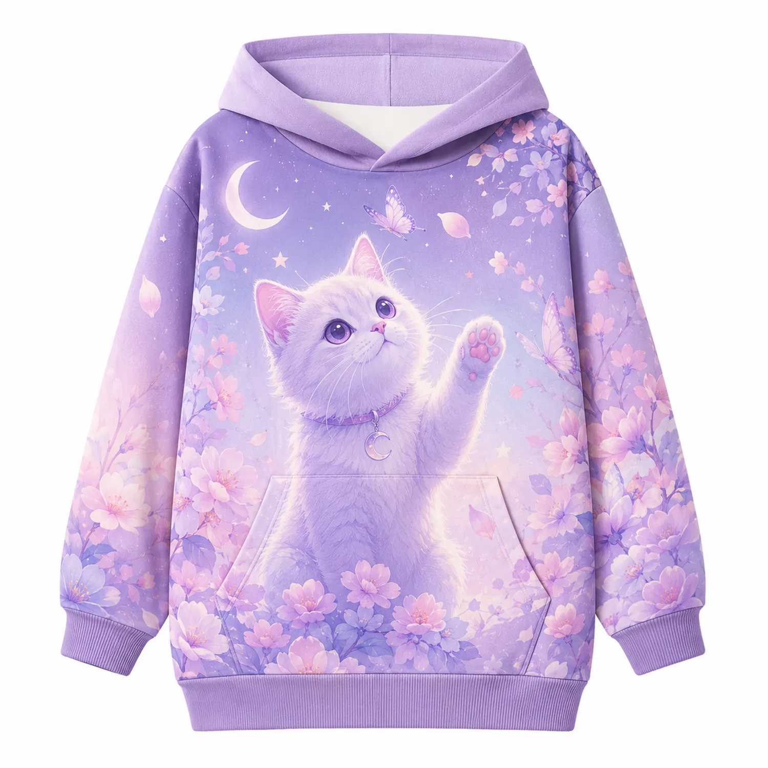 Mädchen Kapuzenpullover mit Katzenmotiv und Kirschblüte