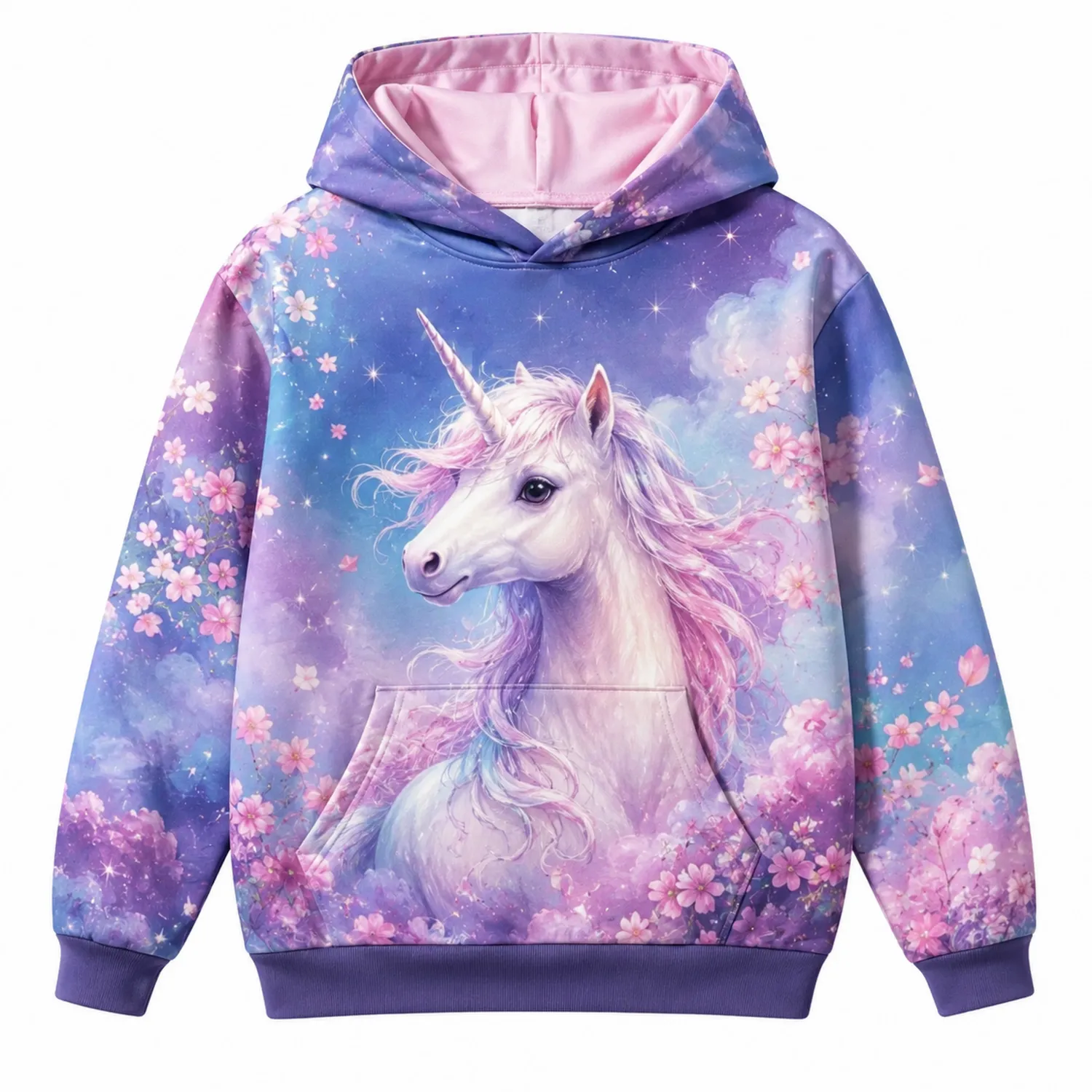 Mädchen Einhorn Hoodie Langarm mit Kapuze und Taschen