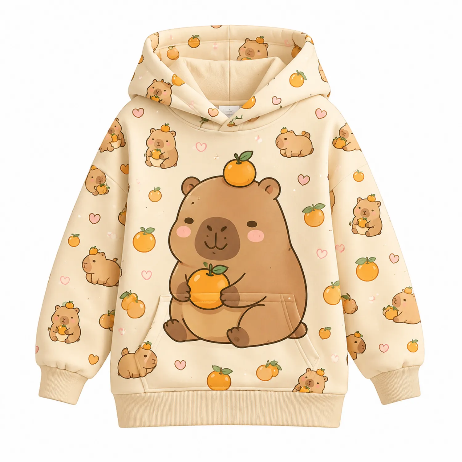 Mädchen Kapuzenpullover mit Capybara und Orange Motiv