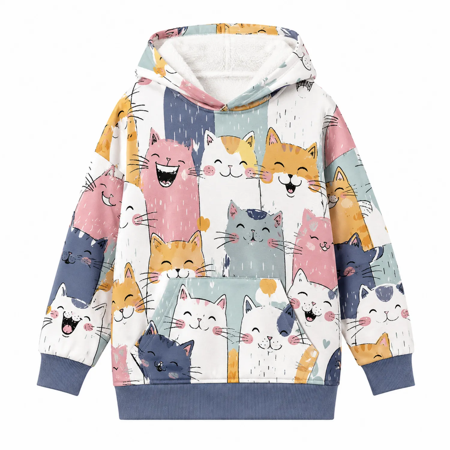 Mädchen Kapuzenpullover Langarm mit Katzenmuster