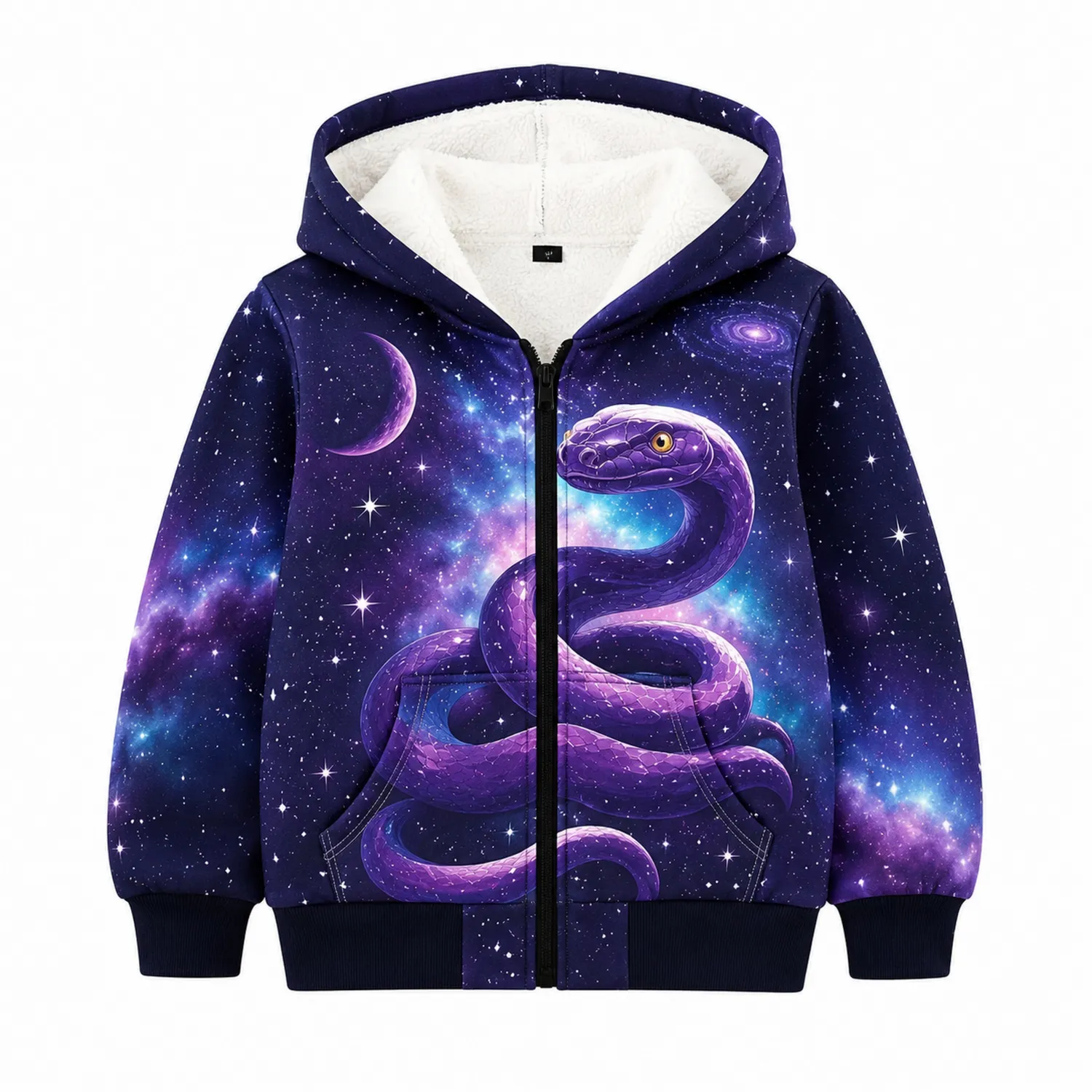 Kinder Kapuzenpullover mit Reißverschluss Schlangenmotiv Galaxy