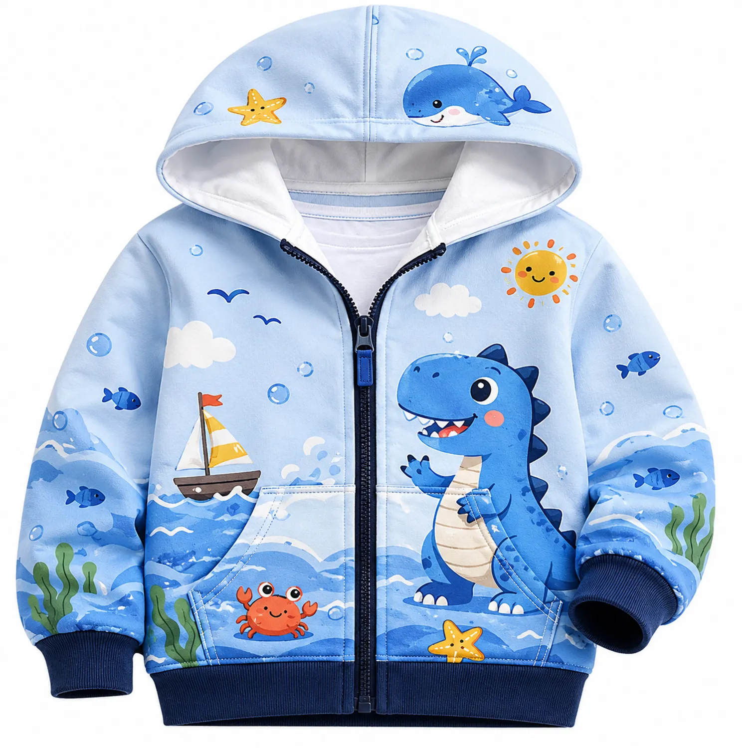 Jungen Kapuzenpullover Reißverschluss Dinosaurier Blau