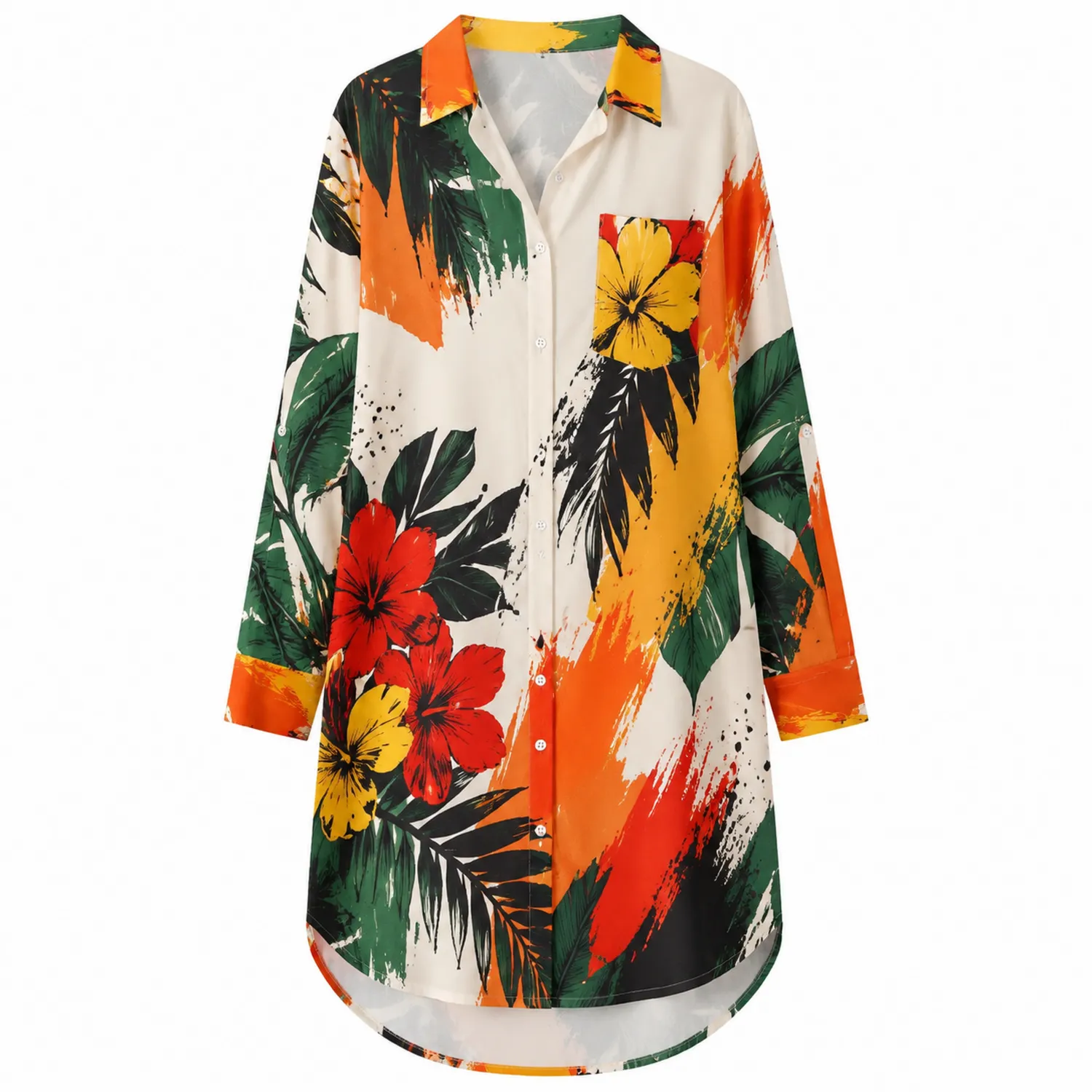 Damen Strand Cover Up Hemdkleid mit Blumenmuster