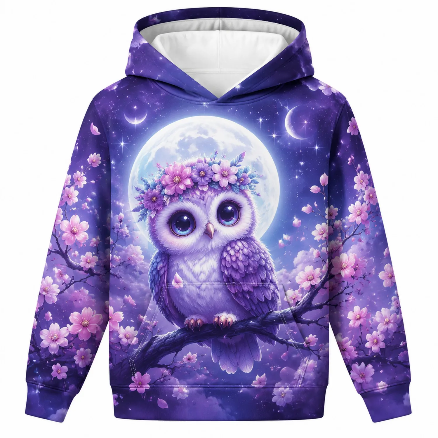 Kinder Grafik-Hoodie Eule Mond Blumen Print Langarm