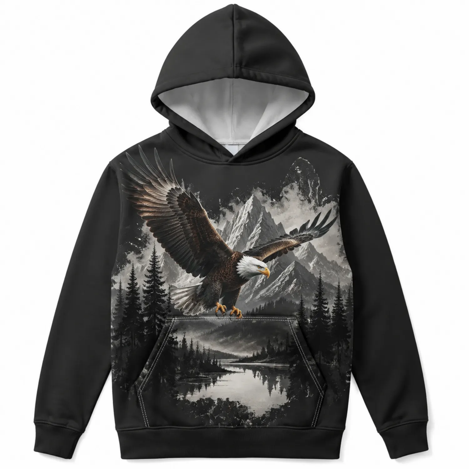 Kinder Kapuzenpullover mit Adlermotiv und Kängurutasche