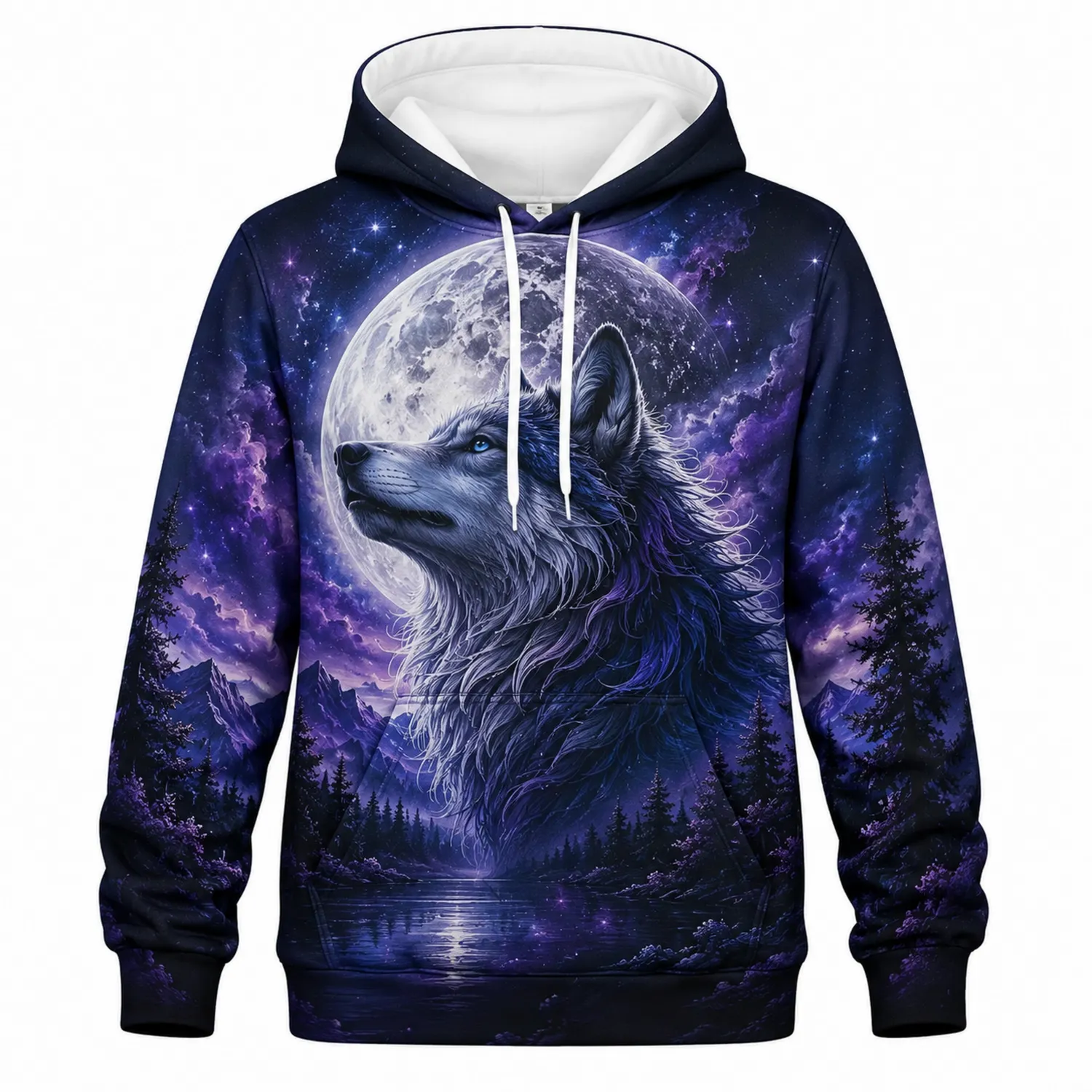 Wolf Mond Print Kapuzenpullover Langarm Damen