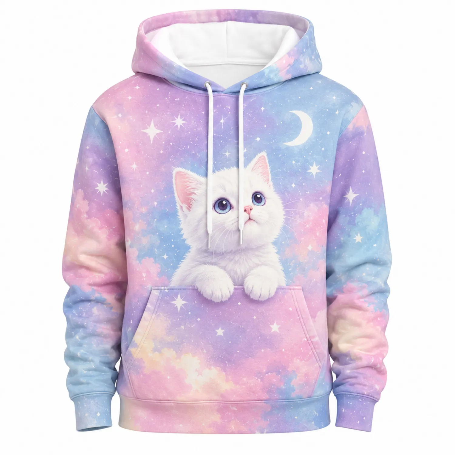 Damen Hoodie mit Katzenmotiv und Kapuze