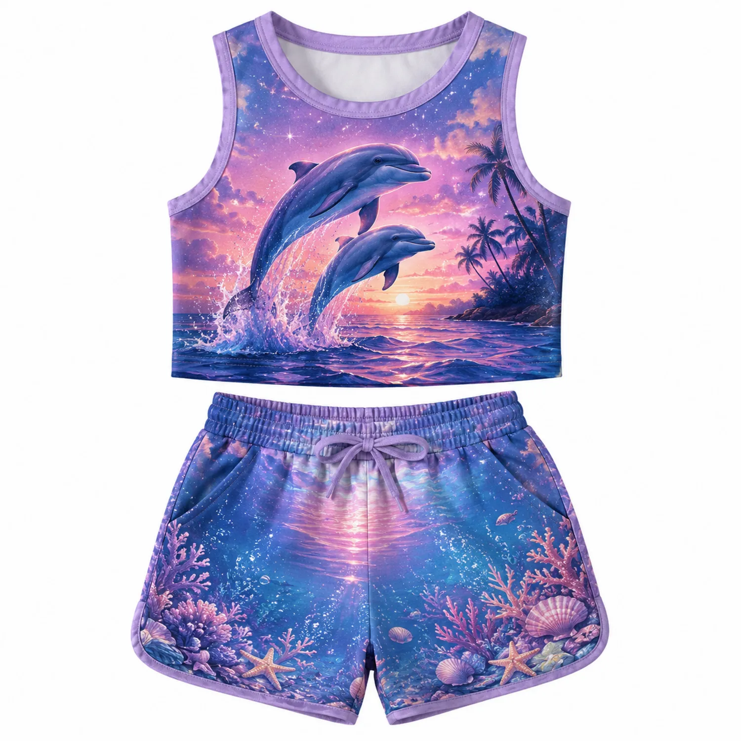 Mädchen Set mit Delfin-Print, ärmelloses Top und Shorts