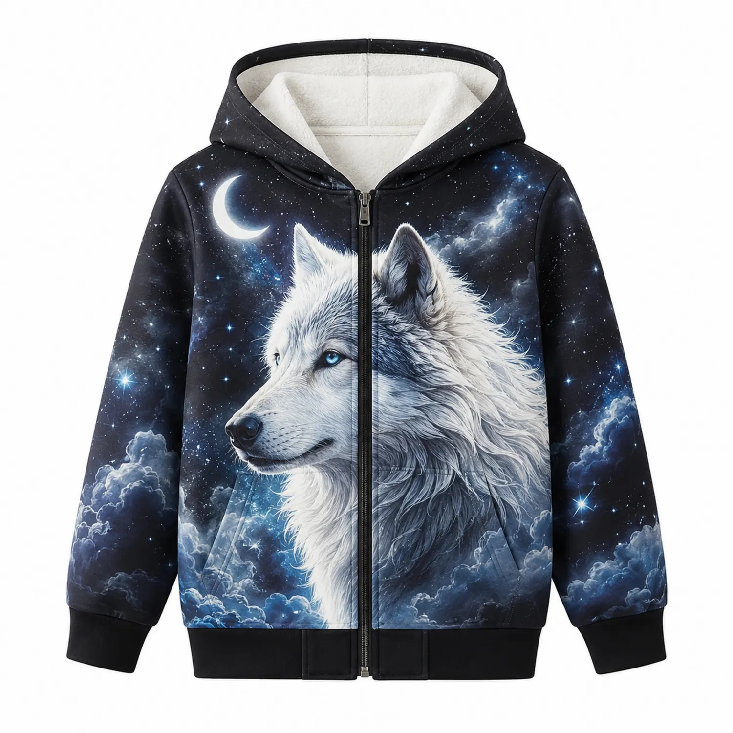 Wolf Galaxy Jungen Kapuzenpullover mit Reißverschluss