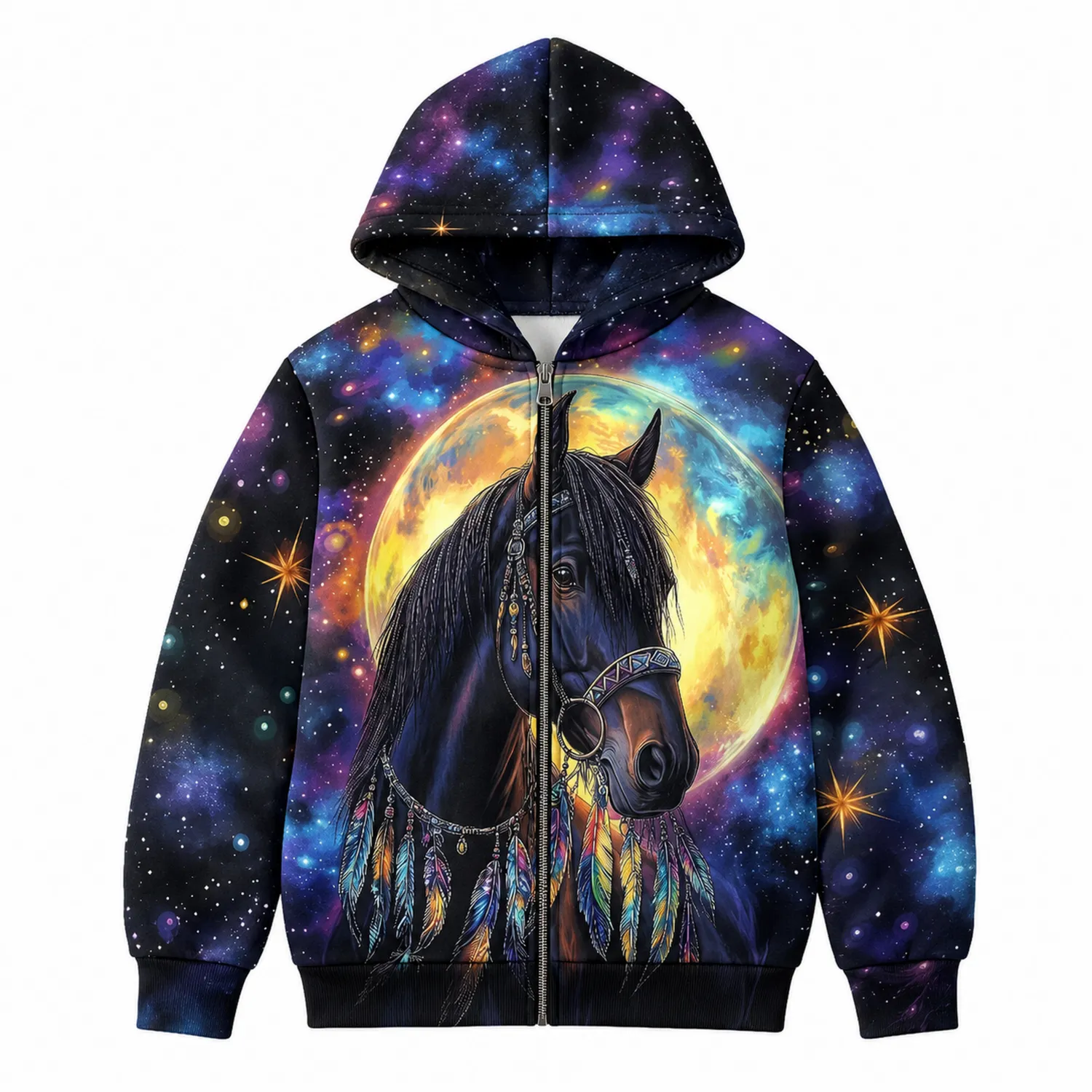 Mädchen Kapuzenpullover Pferd Mond Galaxie Flanell