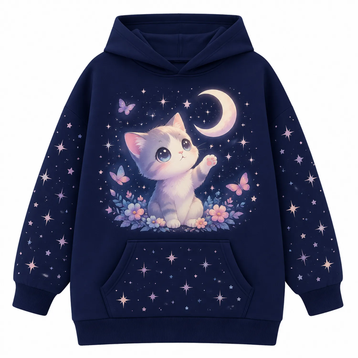 Felpa con Cappuccio per Ragazze, Gatto Luna