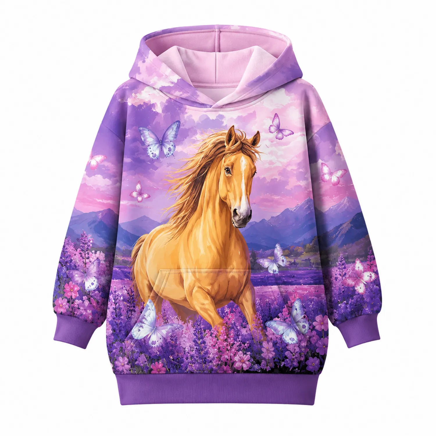 Felpa con Cappuccio Cavallo Farfalle Bambina