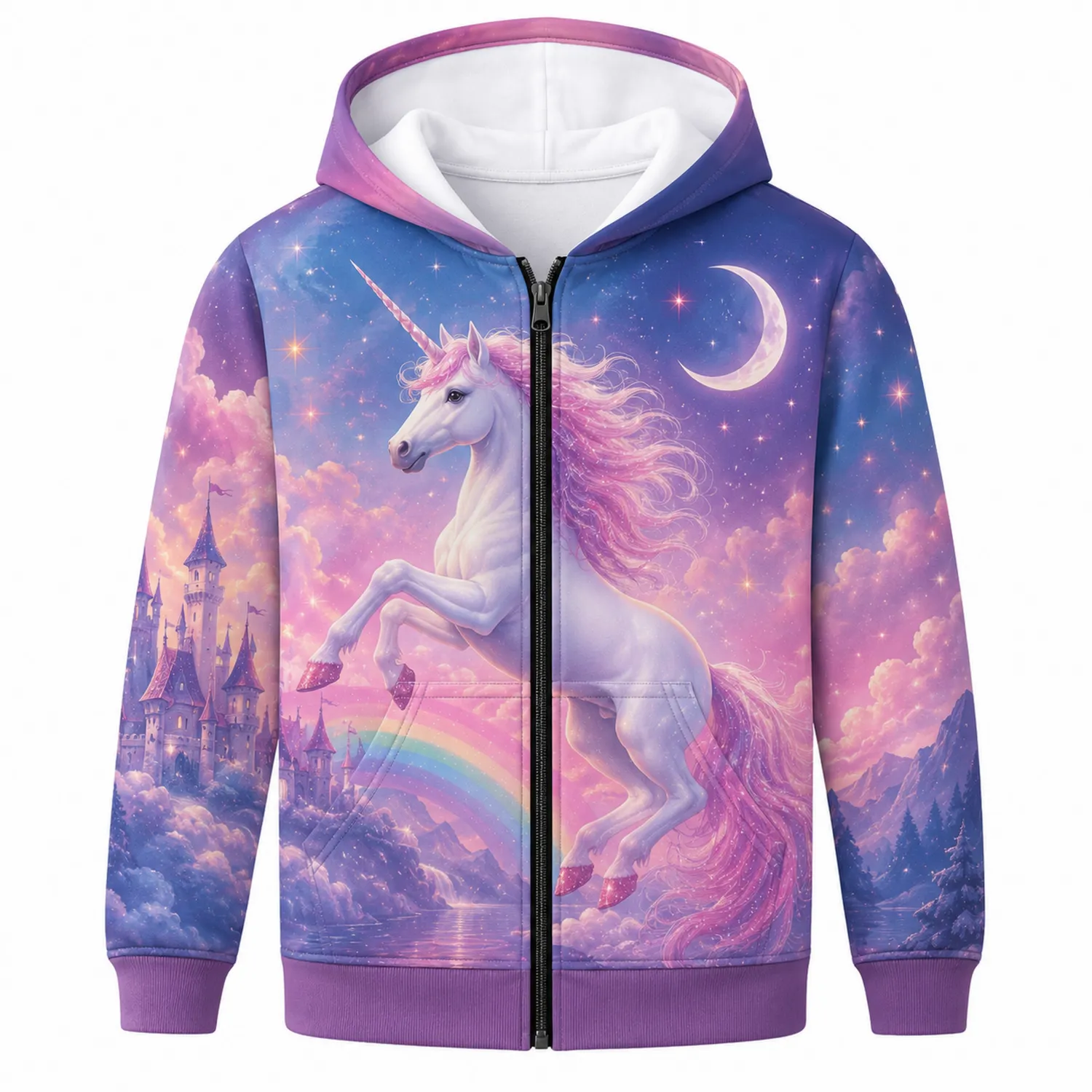 Felpa con Cappuccio Ragazze Unicorno Arcobaleno Zip Foderata in Pile