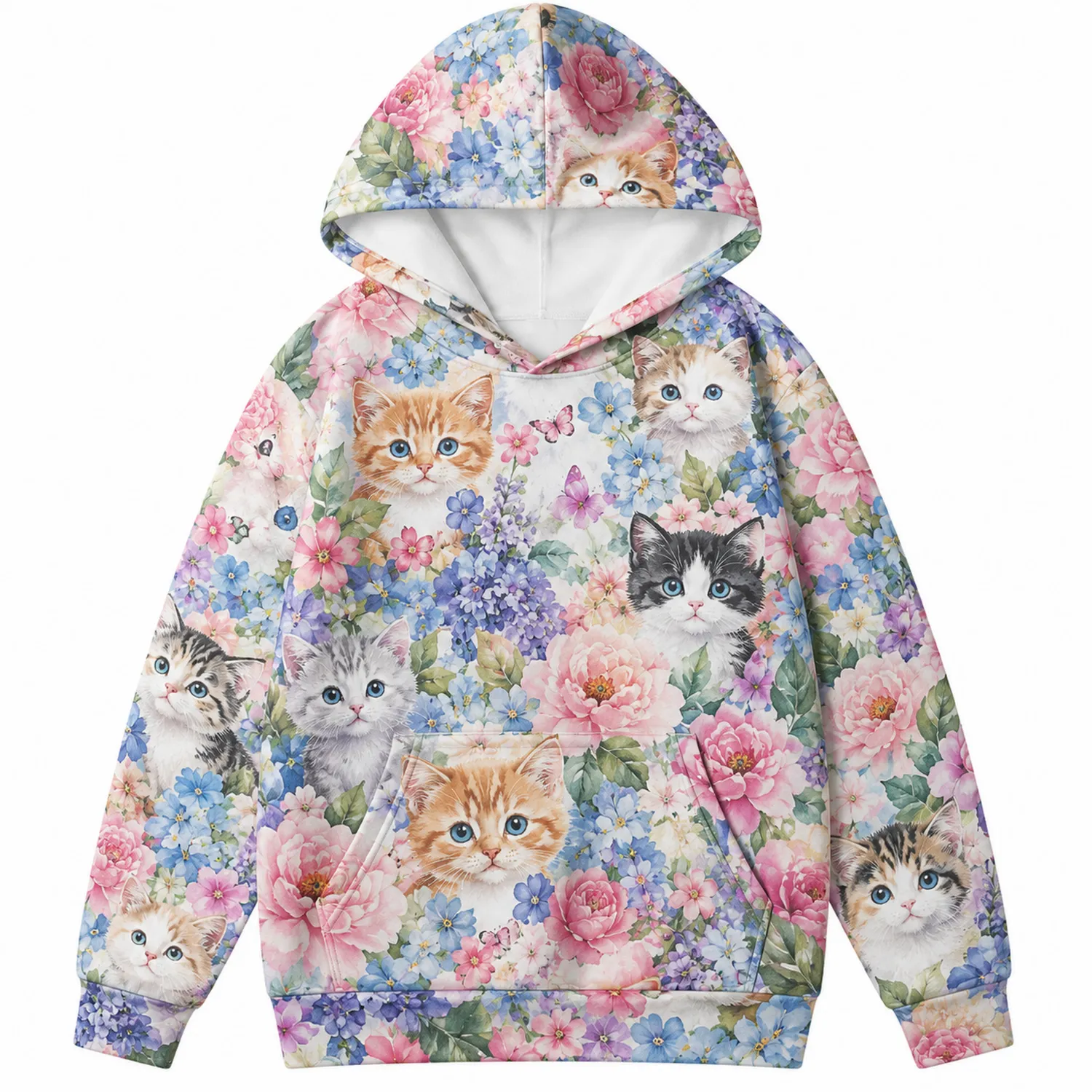 Felpa con Cappuccio per Bambini Gattini e Fiori