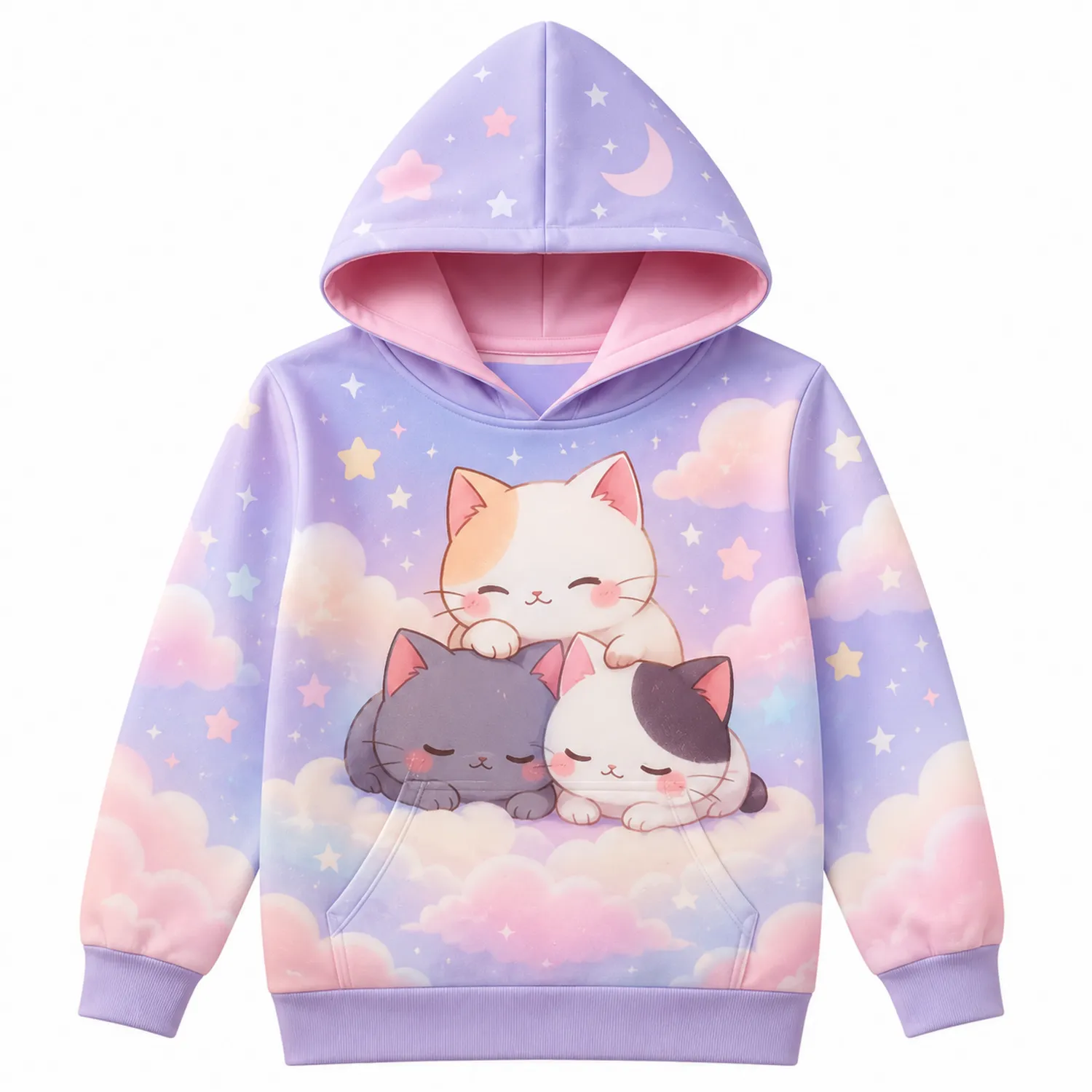 Felpa con Cappuccio Bambina Gatto Cartone con Tasca