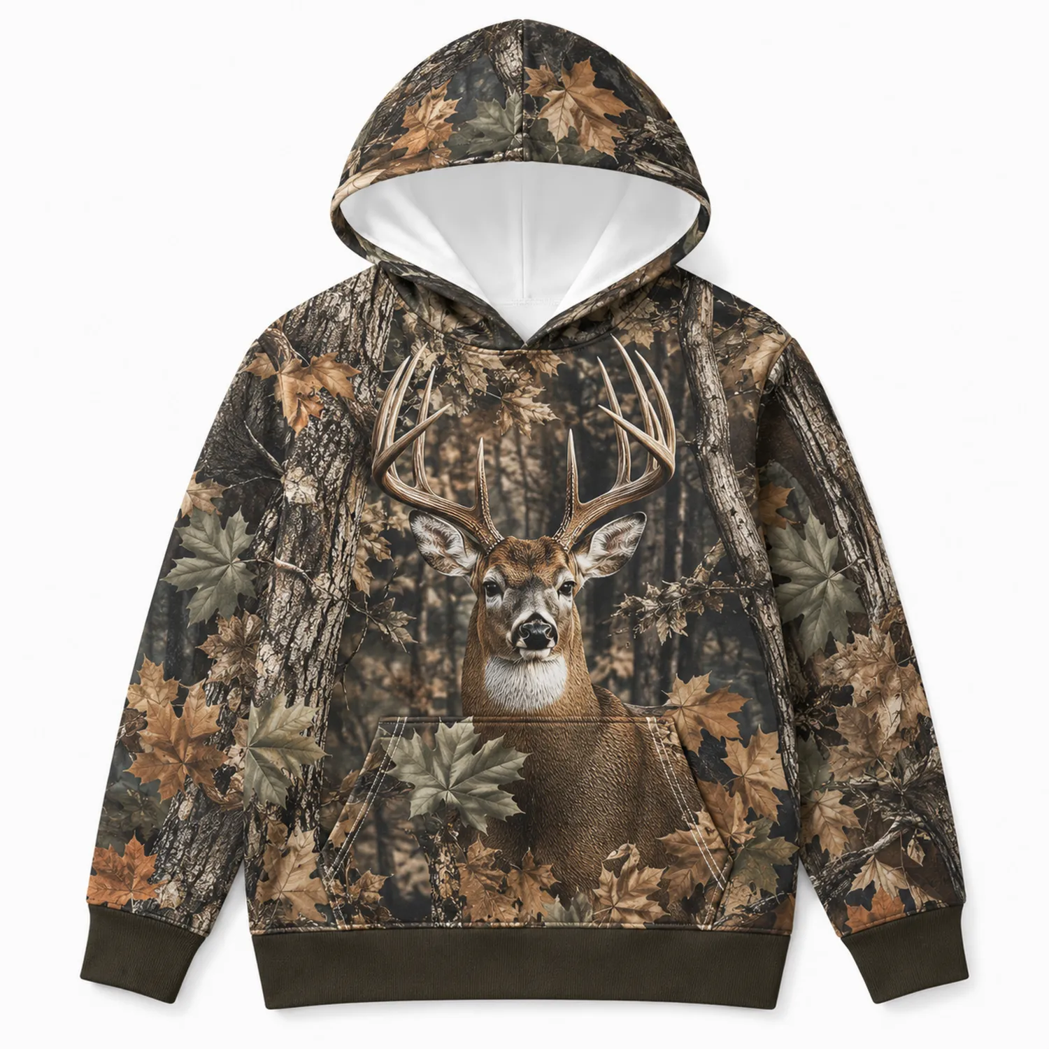 Felpa con Cappuccio Bambini Stampa 3D Cervo Camo