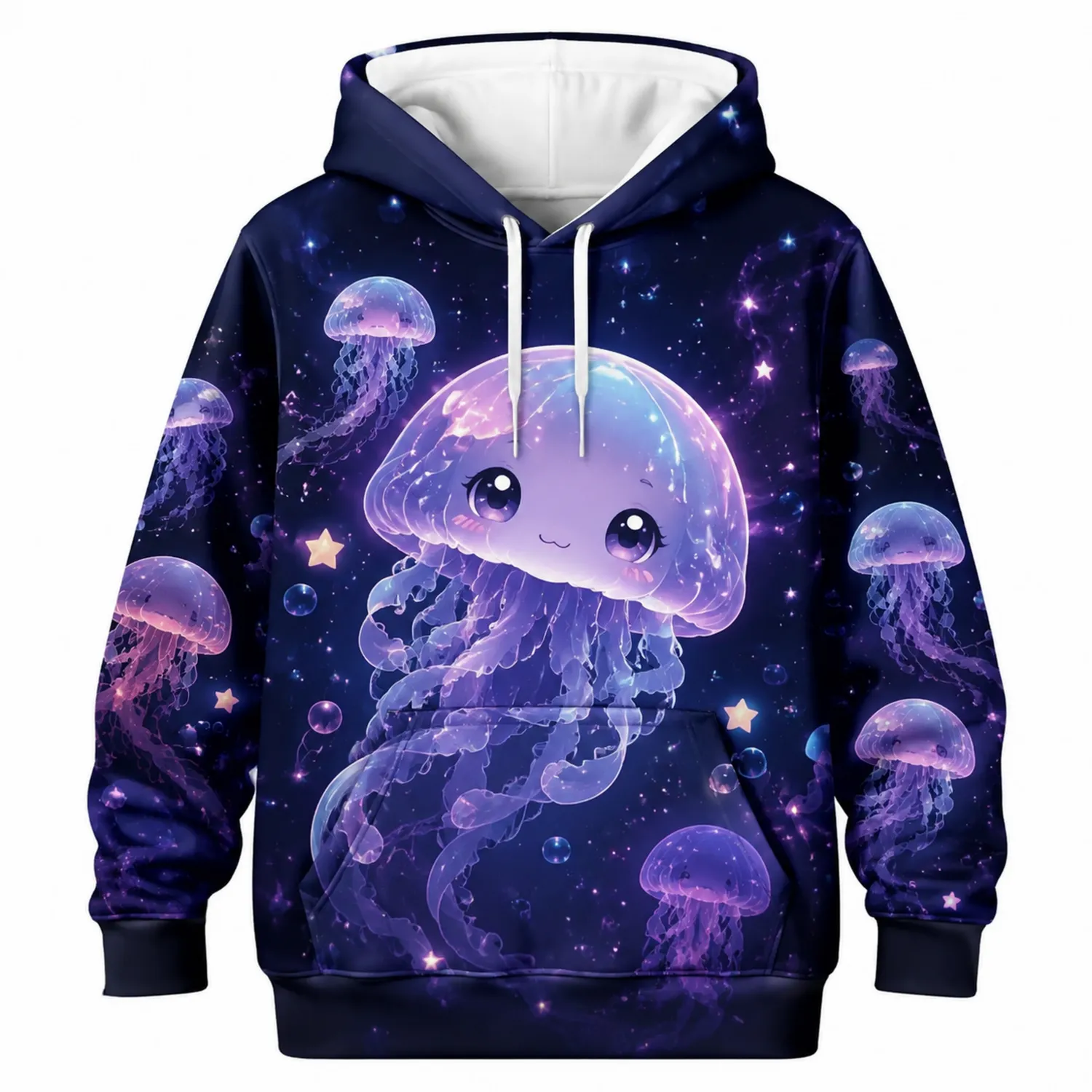Felpa con Cappuccio Meduse Kawaii Manica Lunga con Tasca