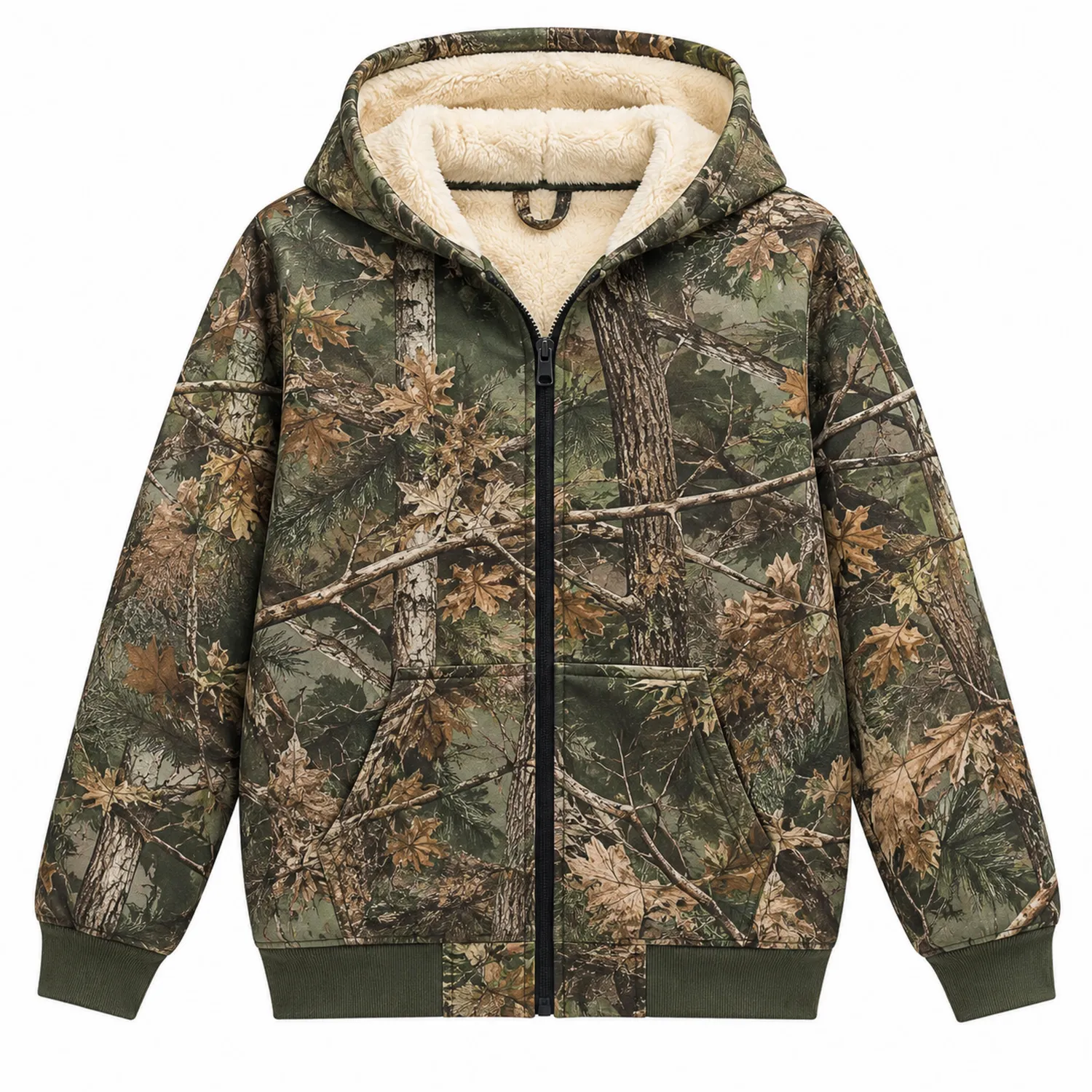 Felpa con Cappuccio Camo con Cerniera Foderata in Pile per Ragazzi