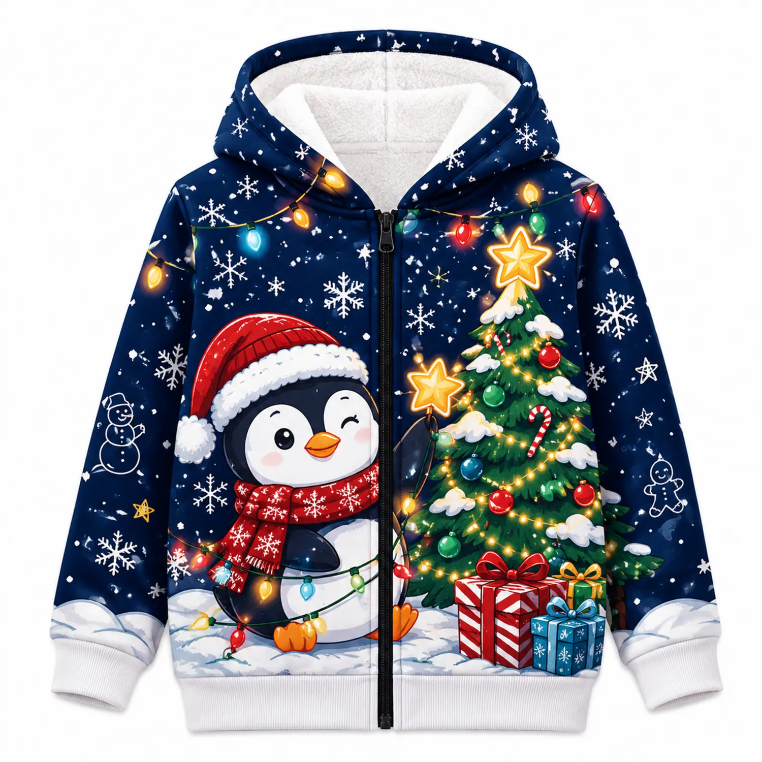 Felpa con Cappuccio per Bambini con Pinguino e Albero di Natale