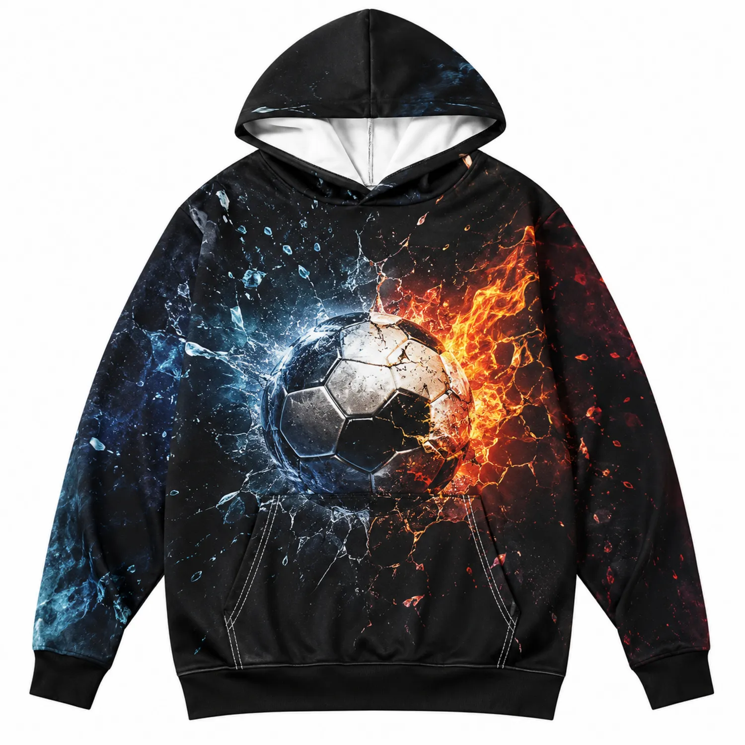 Felpa con Cappuccio per Ragazzi Grafica Calcio Fuoco e Ghiaccio