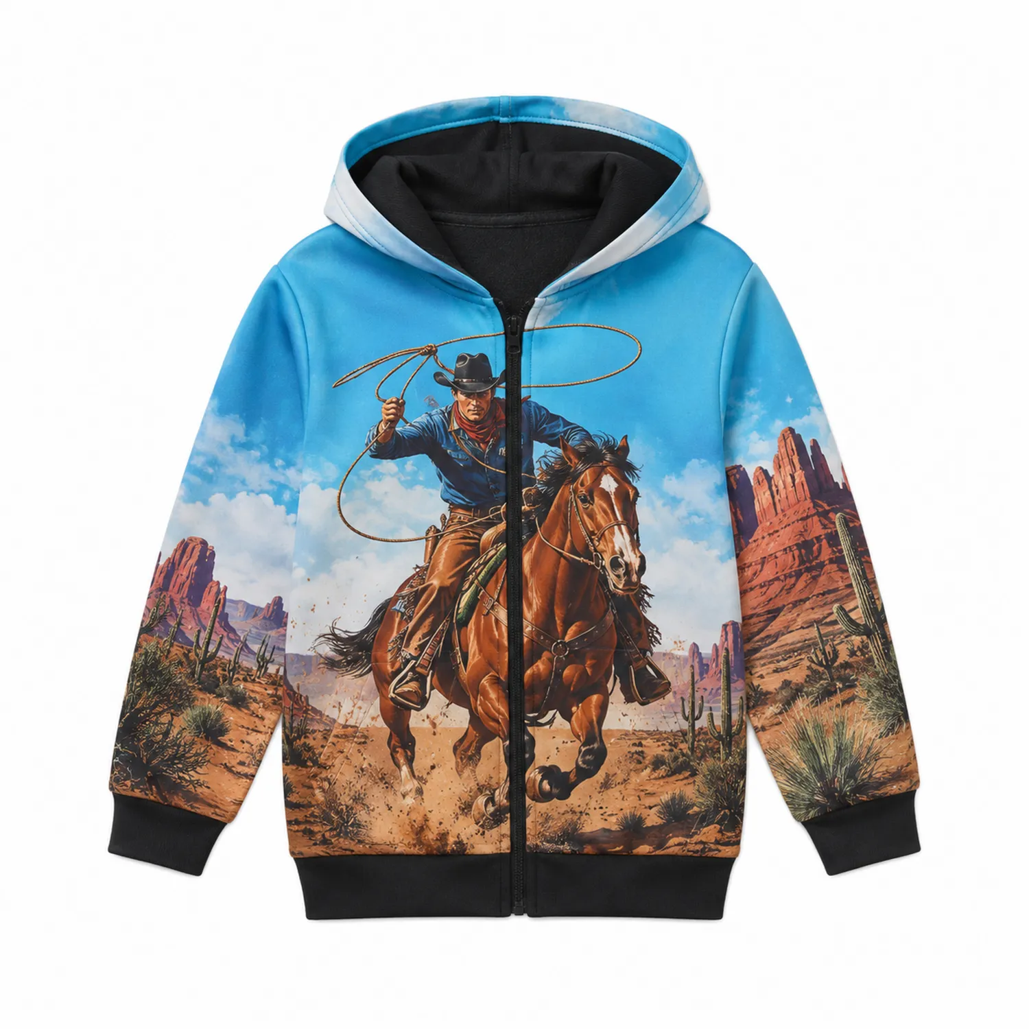 Felpa con Cappuccio Zip Cowboy Cavallo Blu Bambini