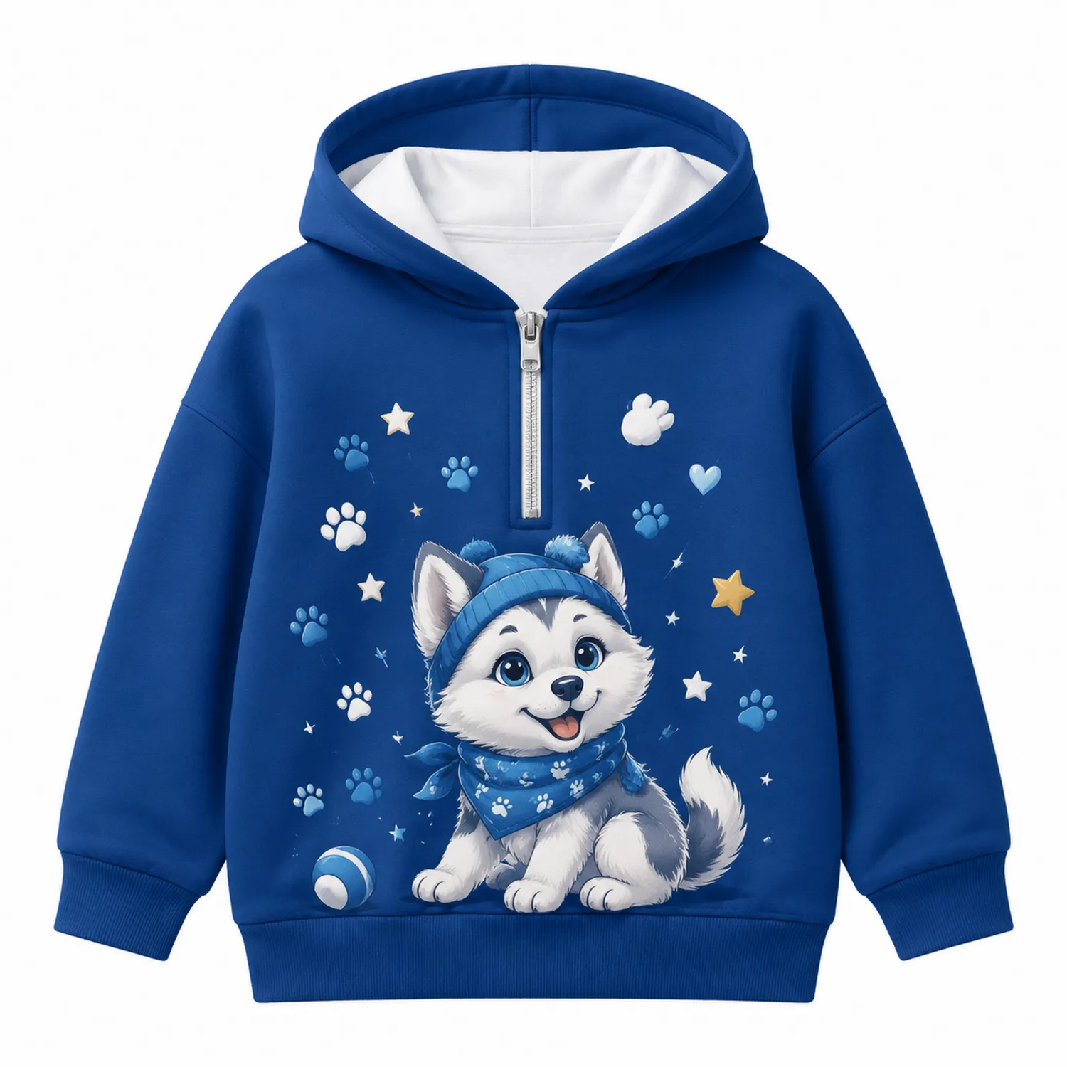 Felpa con Cappuccio per Ragazze con Husky Blu Mezza Zip