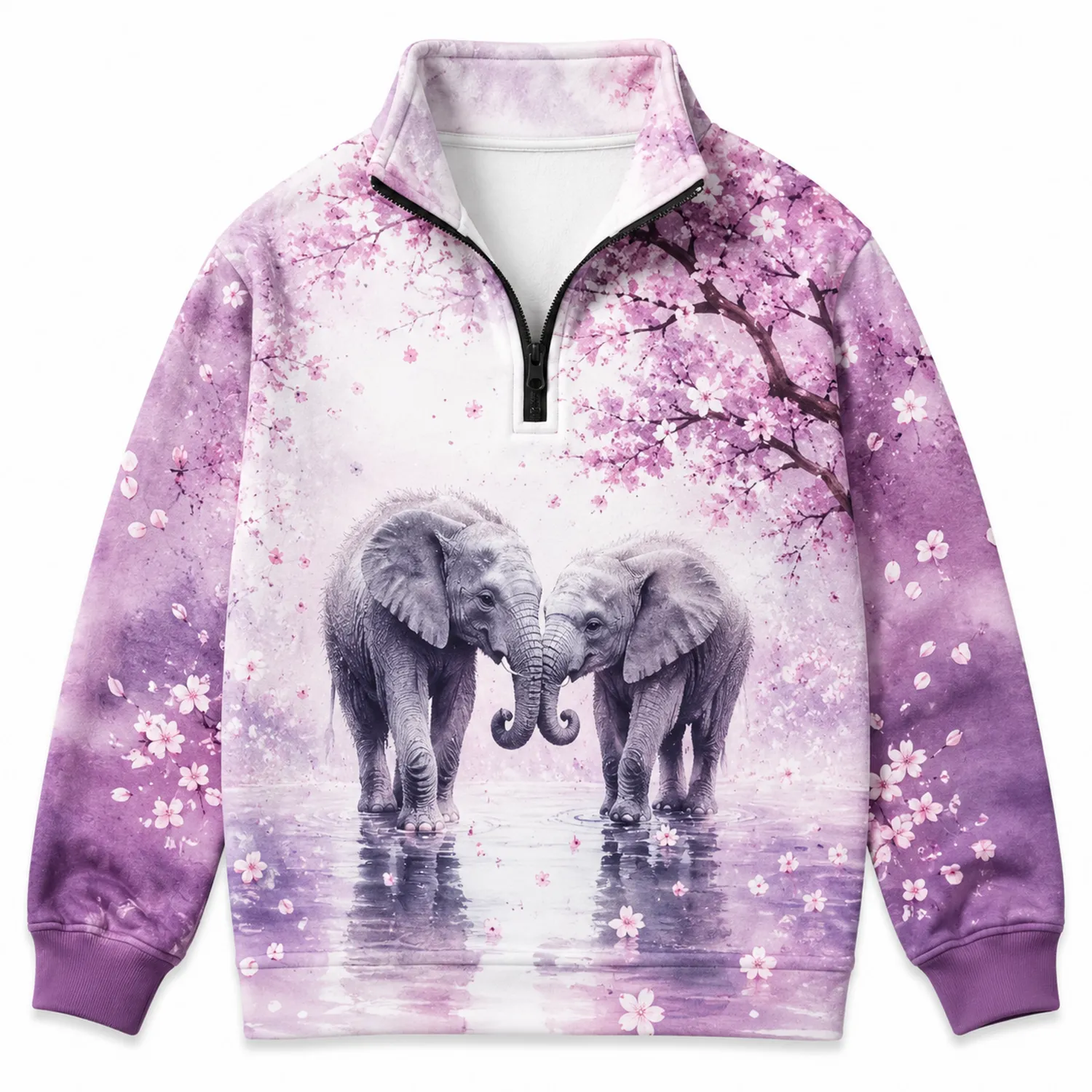 Felpa Bambina 1/4 Zip Elefante Fioritura di Ciliegio
