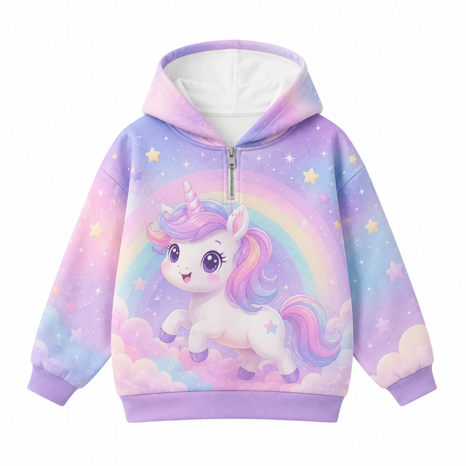 Felpa con Cappuccio Ragazza Unicorno Arcobaleno