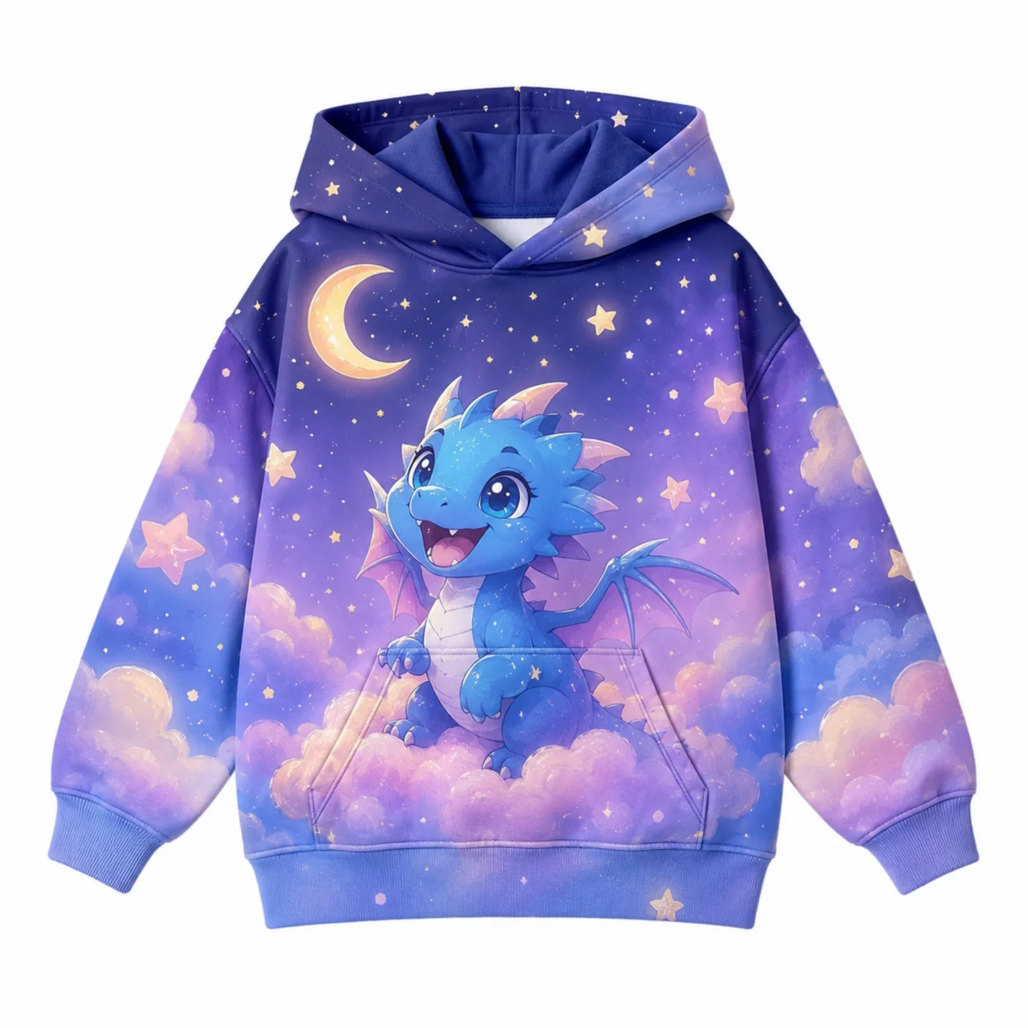 Felpa con Cappuccio Bambina Drago Stelle Stampa Grafica Manica Lunga