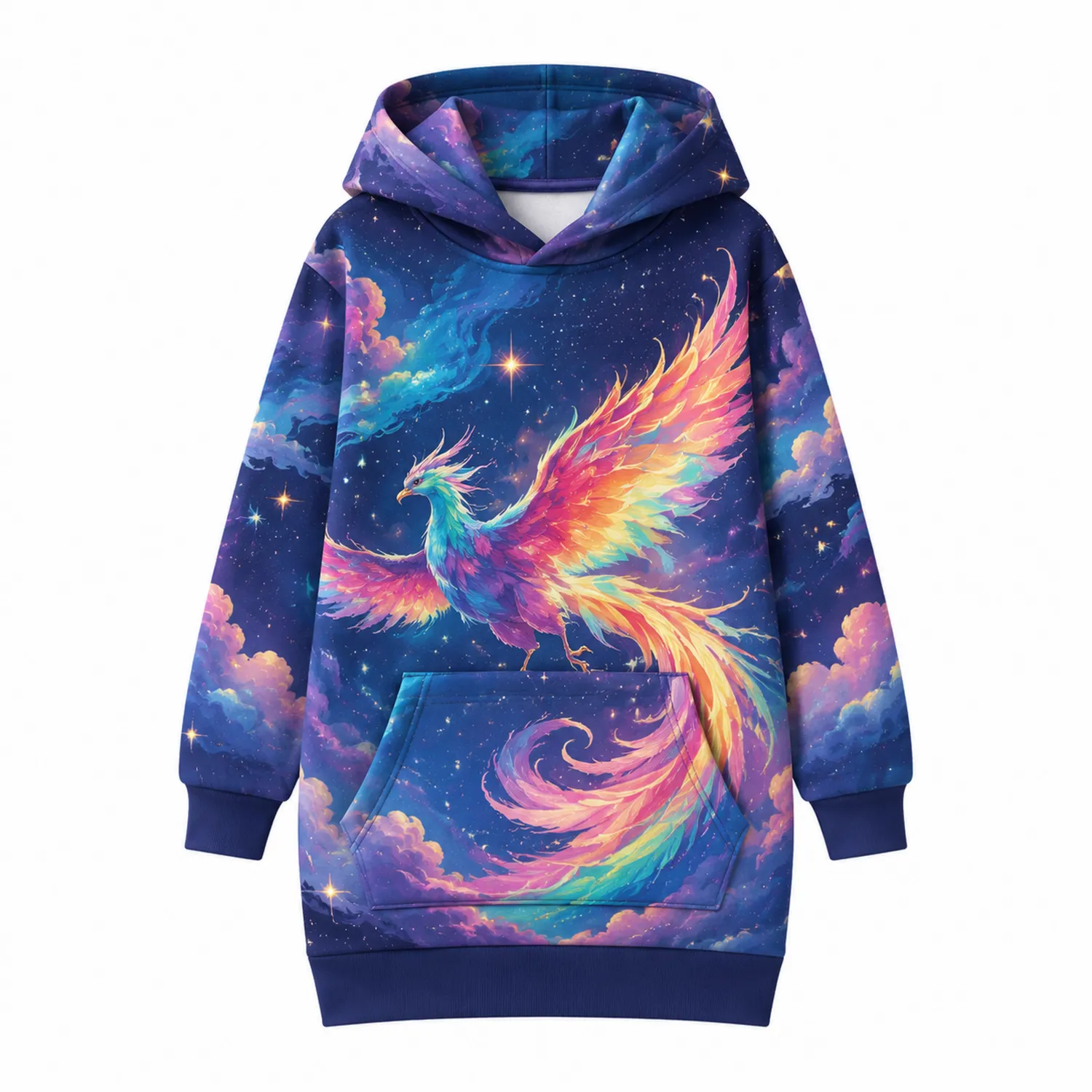 Felpa Lunga con Cappuccio per Bambine Stampe Galaxy Fenice
